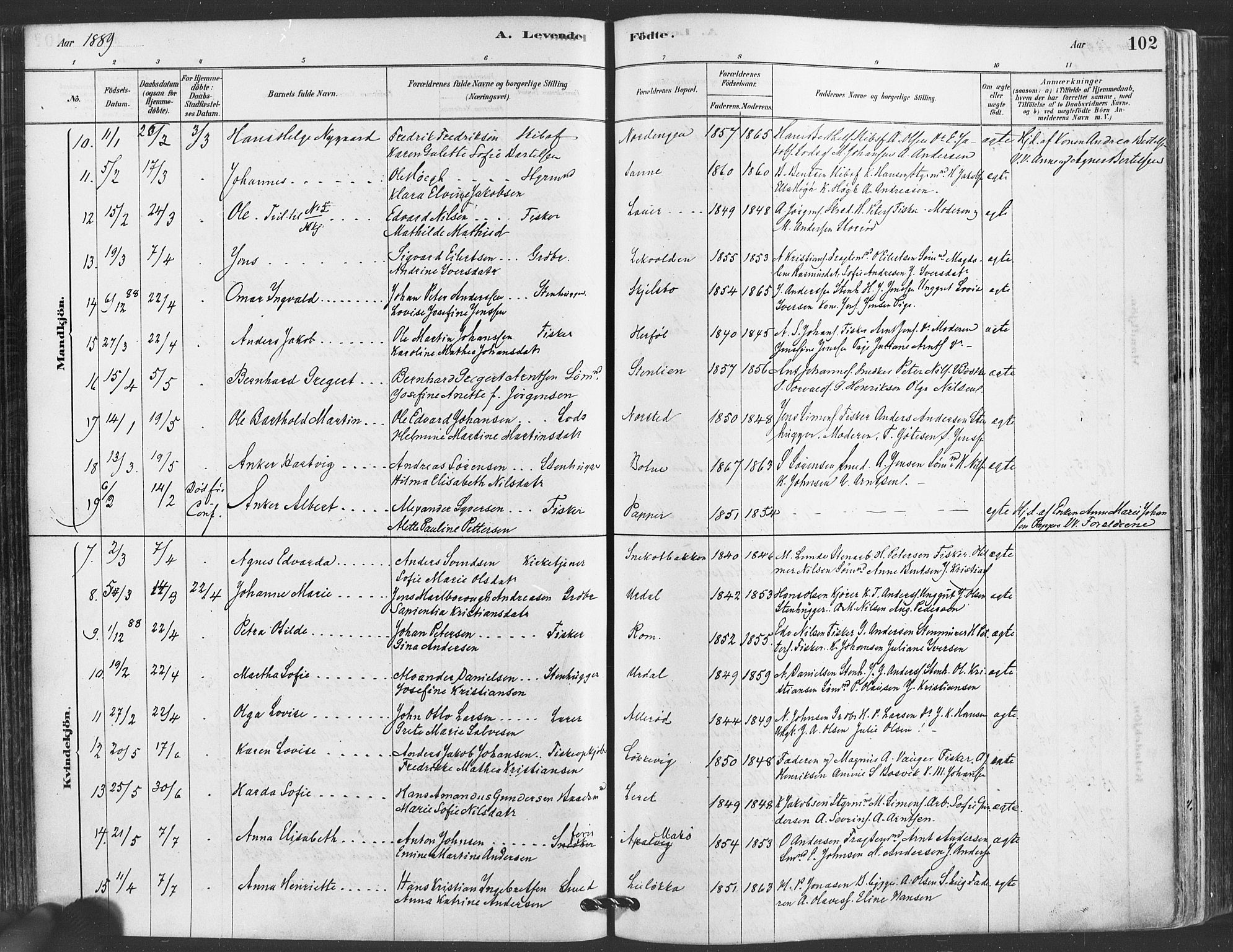 Hvaler prestekontor Kirkebøker, AV/SAO-A-2001/F/Fa/L0008: Parish register (official) no. I 8, 1878-1895, p. 102