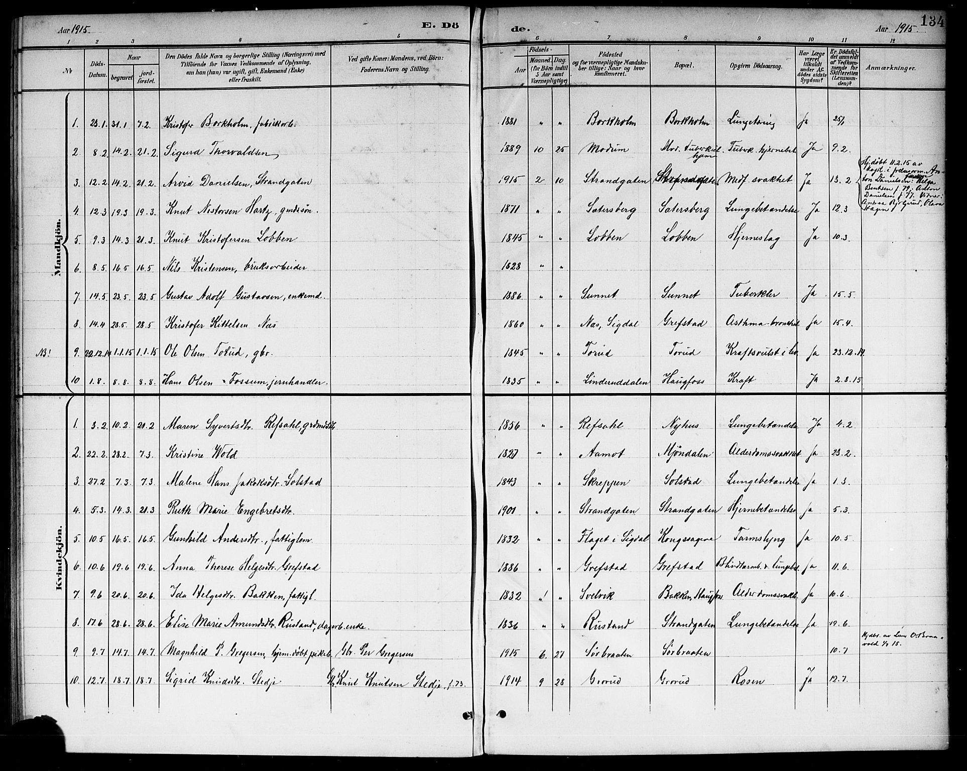 Modum kirkebøker, SAKO/A-234/G/Gc/L0001: Parish register (copy) no. III 1, 1901-1919, p. 134