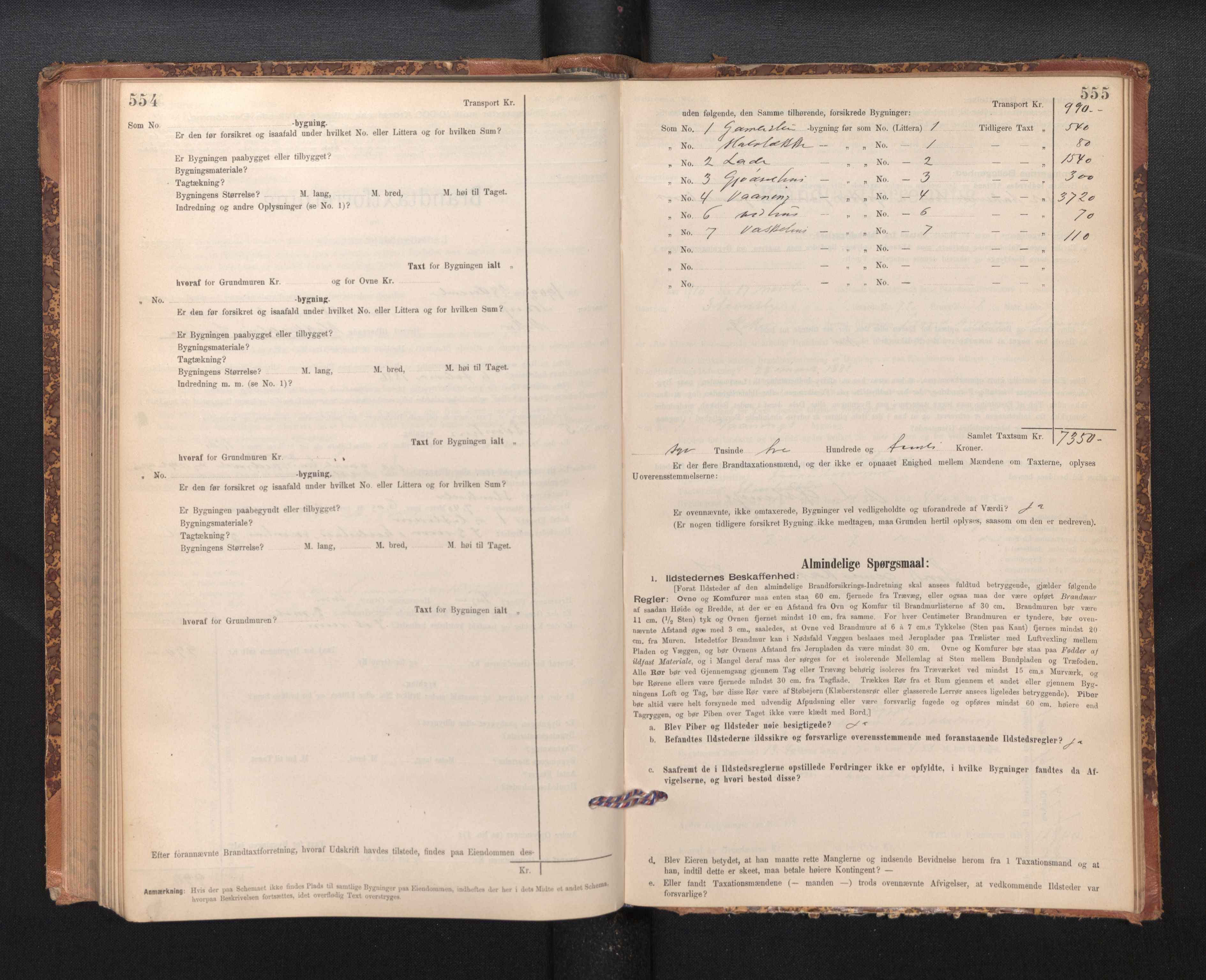Lensmannen i Kvam, SAB/A-33201/0012/L0005: Branntakstprotokoll, skjematakst, 1894-1913, p. 554-555