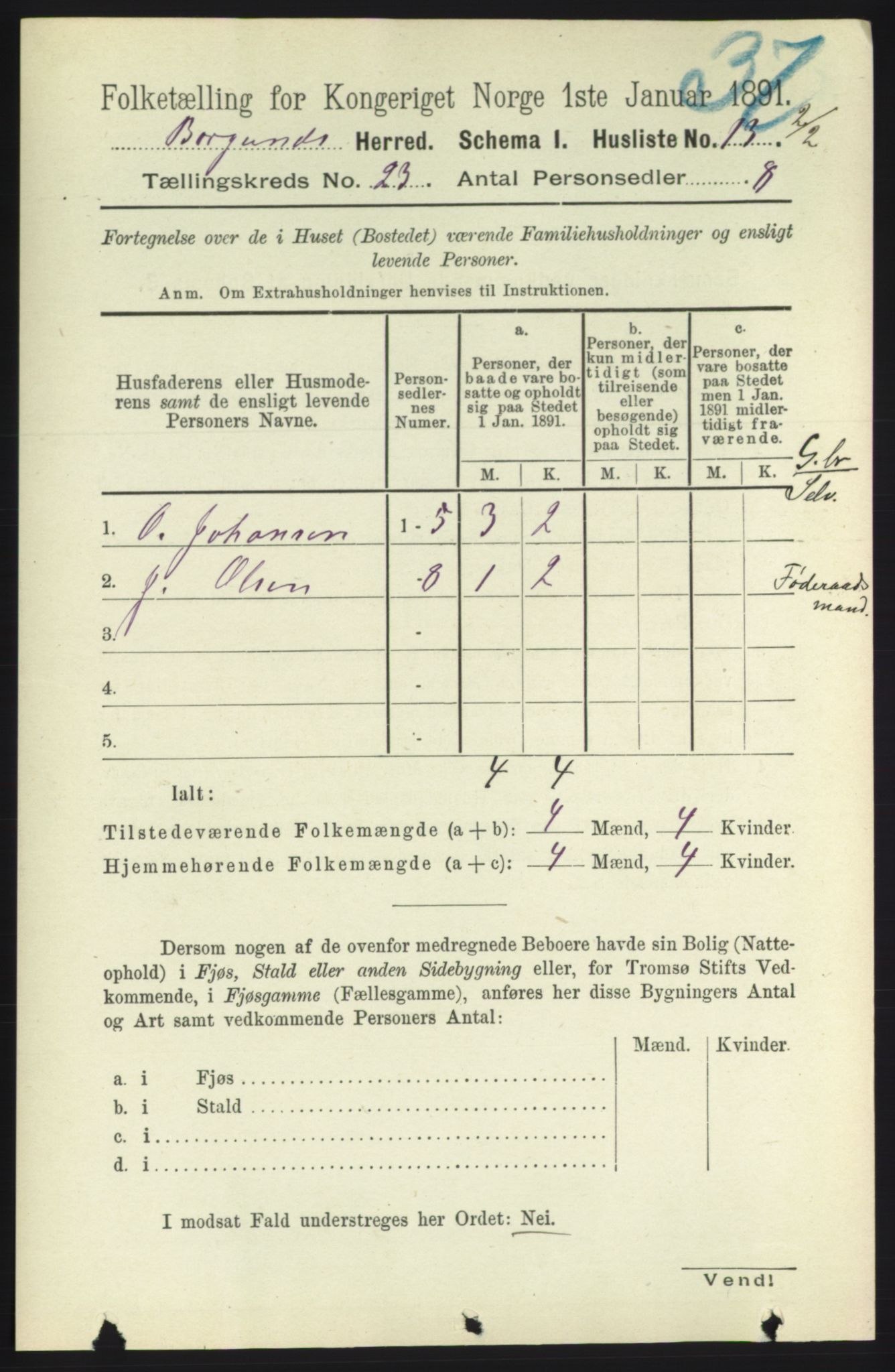 RA, 1891 census for 1531 Borgund, 1891, p. 6957