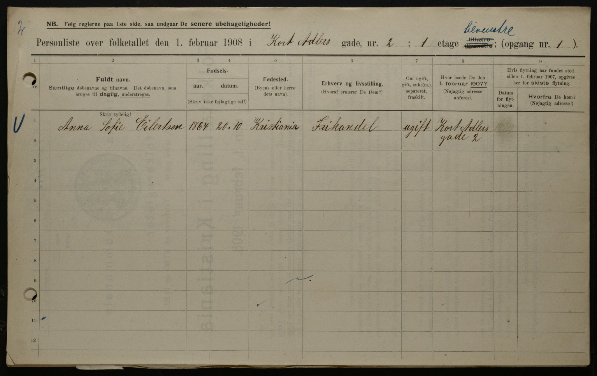 OBA, Municipal Census 1908 for Kristiania, 1908, p. 12735