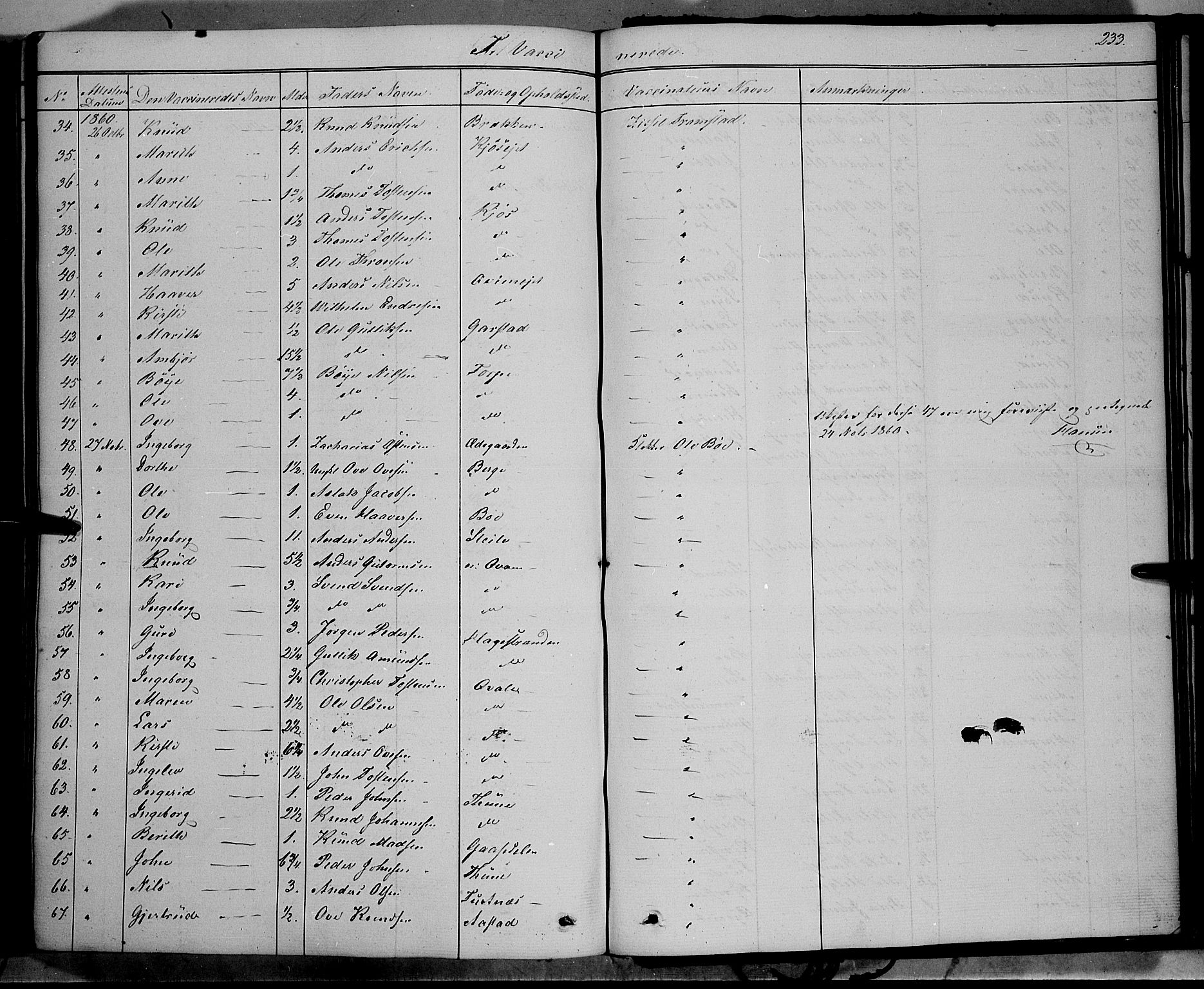 Vang prestekontor, Valdres, SAH/PREST-140/H/Ha/L0006: Parish register (official) no. 6, 1846-1864, p. 233