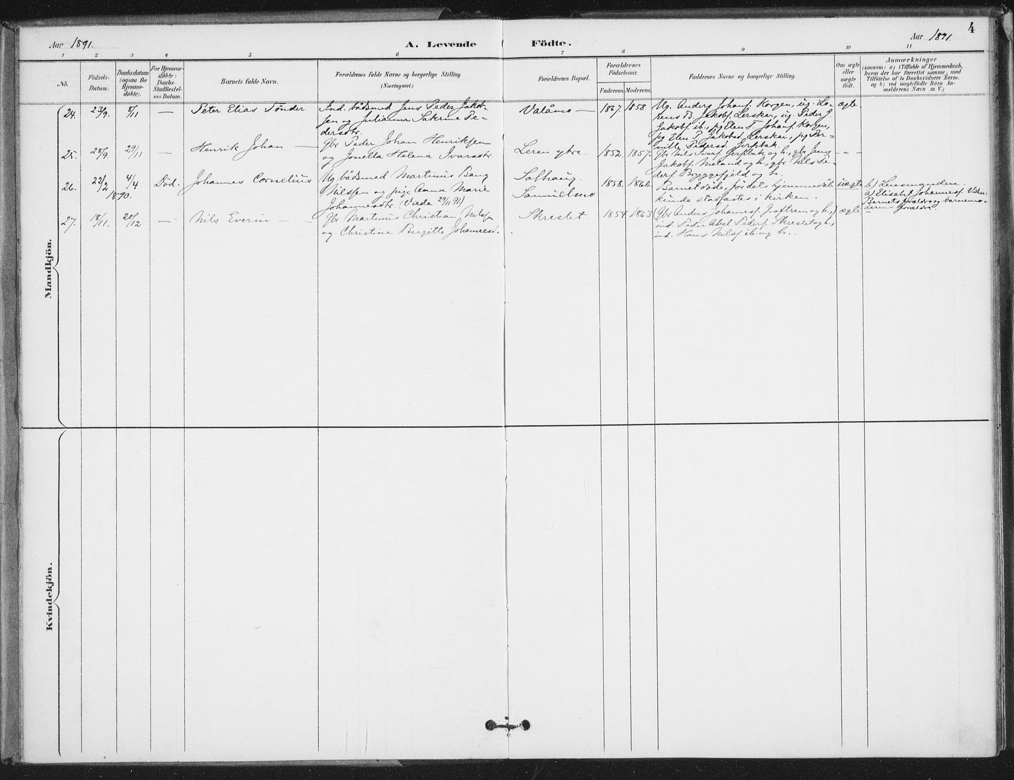 Ministerialprotokoller, klokkerbøker og fødselsregistre - Nordland, SAT/A-1459/826/L0380: Parish register (official) no. 826A03, 1891-1911, p. 4