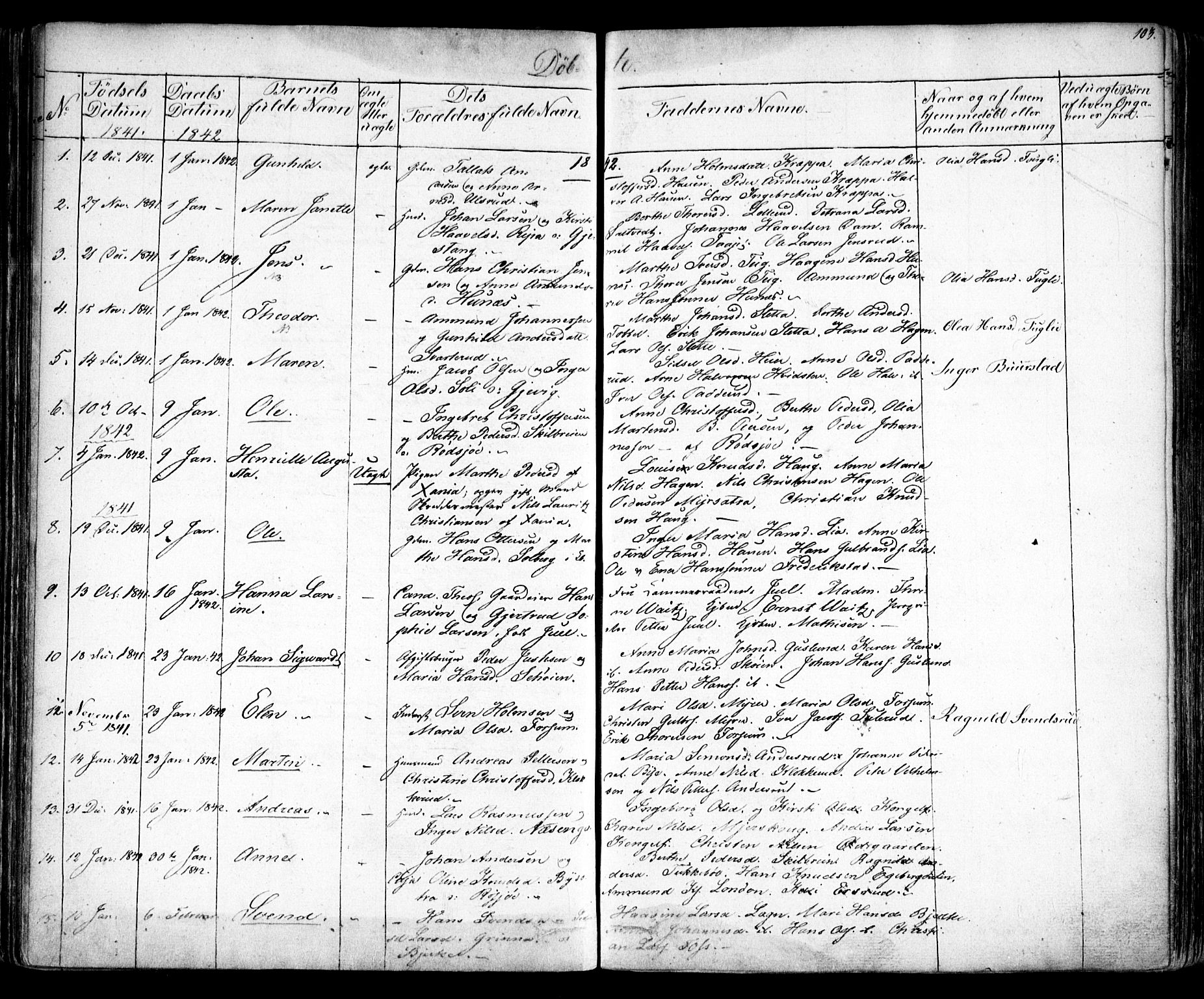 Enebakk prestekontor Kirkebøker, SAO/A-10171c/F/Fa/L0009: Parish register (official) no. I 9, 1832-1861, p. 103