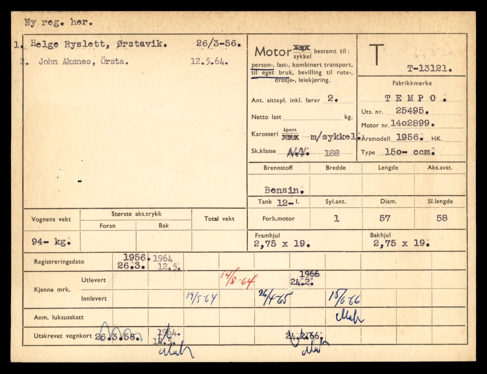 Møre og Romsdal vegkontor - Ålesund trafikkstasjon, AV/SAT-A-4099/F/Fe/L0037: Registreringskort for kjøretøy T 13031 - T 13179, 1927-1998, p. 1862