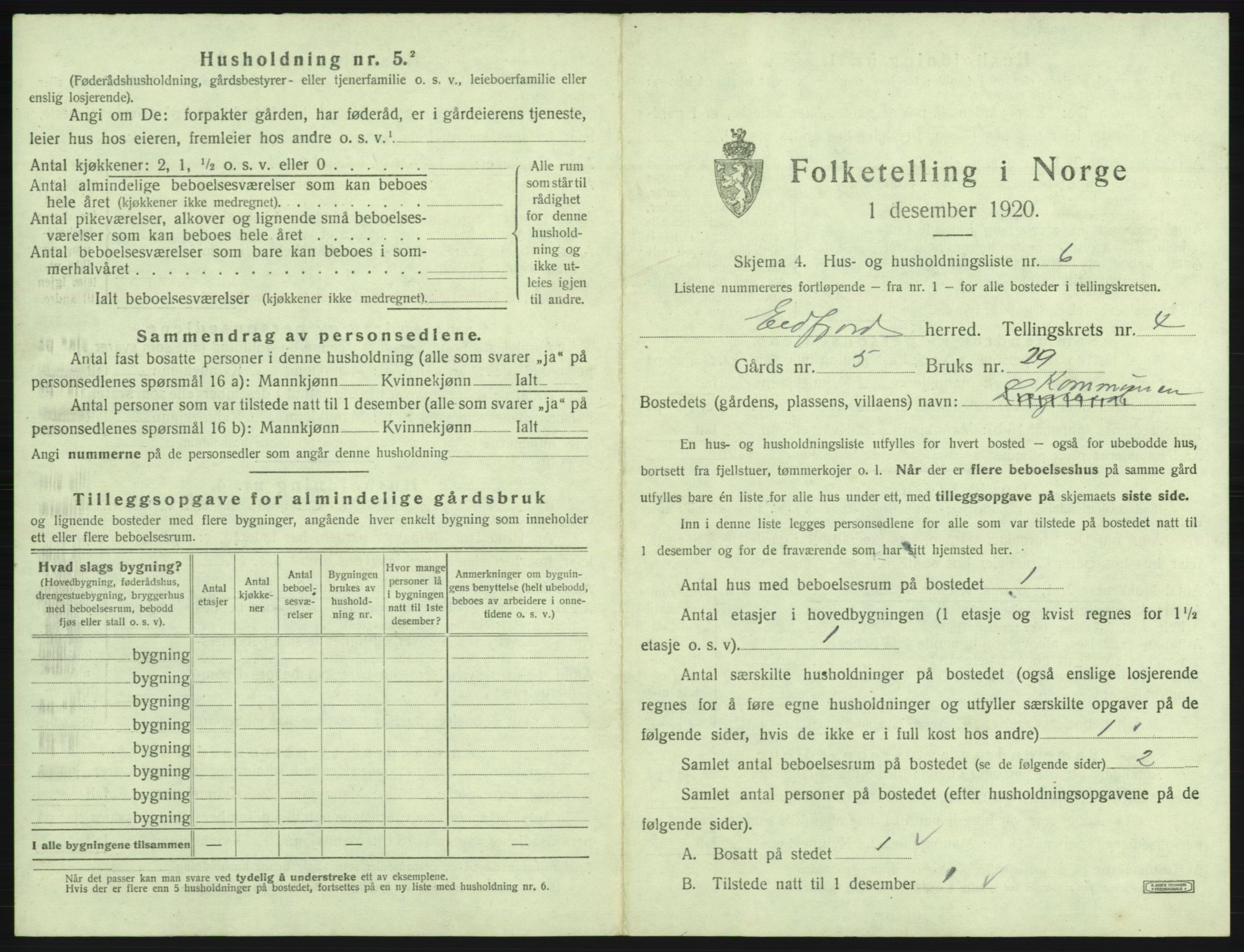 SAB, 1920 census for Eidfjord, 1920, p. 215