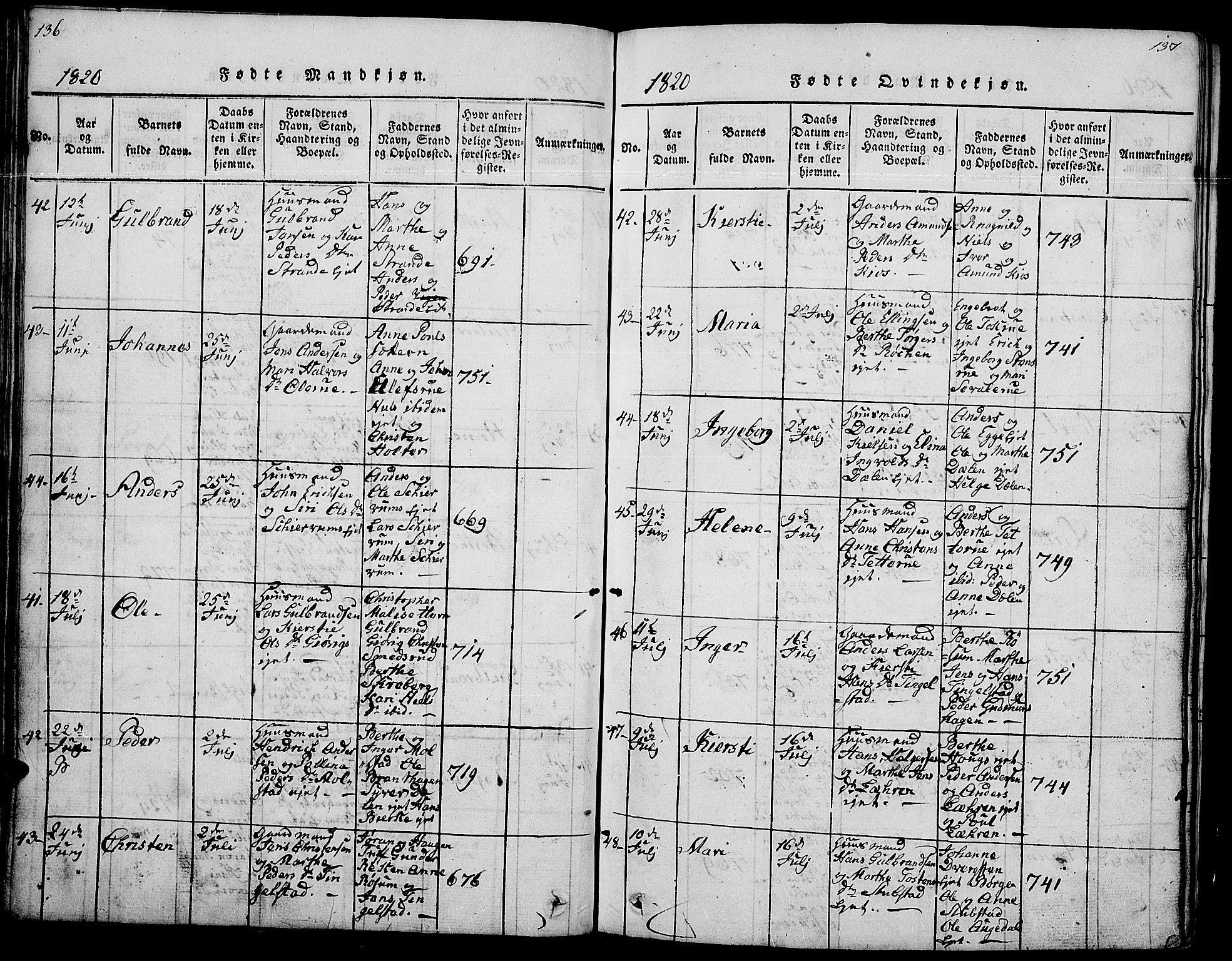 Gran prestekontor, AV/SAH-PREST-112/H/Ha/Hab/L0001: Parish register (copy) no. 1, 1815-1824, p. 136-137