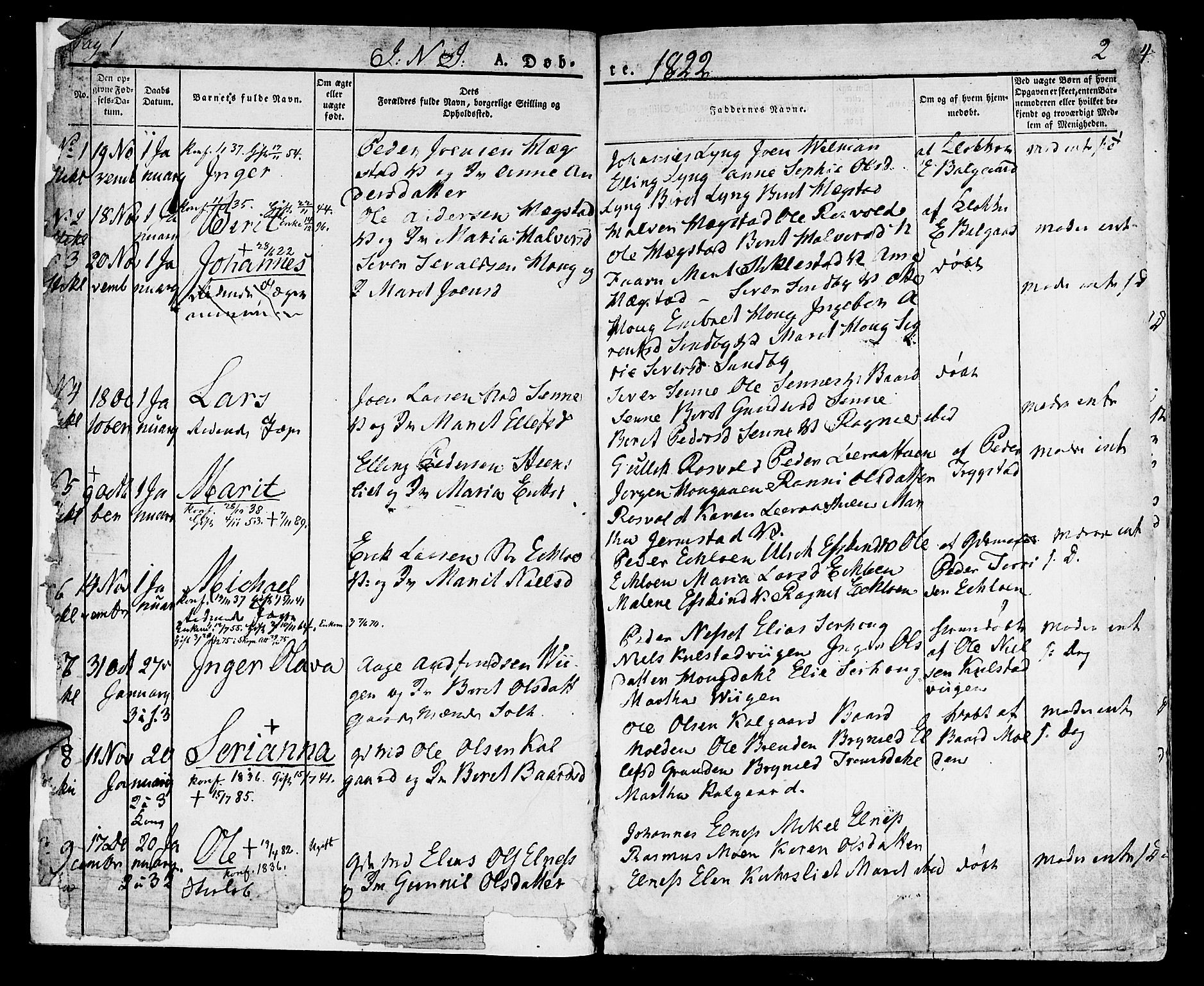 Ministerialprotokoller, klokkerbøker og fødselsregistre - Nord-Trøndelag, SAT/A-1458/723/L0237: Parish register (official) no. 723A06, 1822-1830, p. 1-2