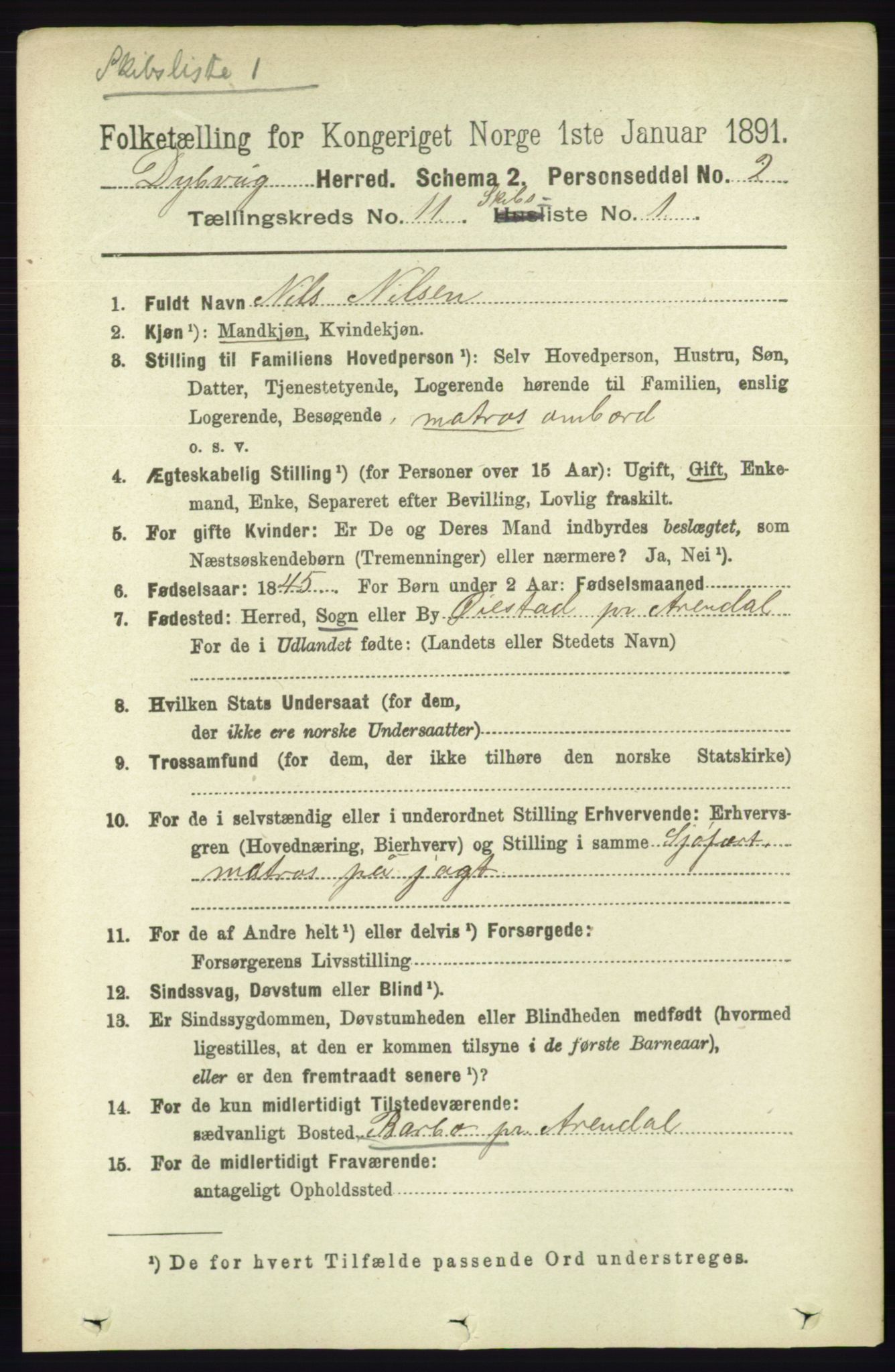 RA, 1891 census for 0915 Dypvåg, 1891, p. 4312