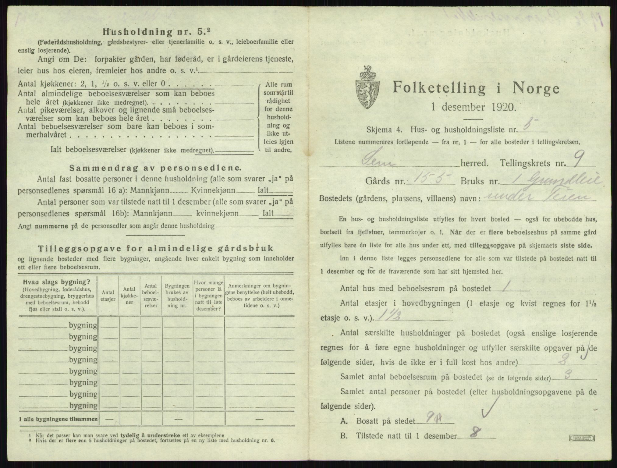SAKO, 1920 census for Sem, 1920, p. 1964
