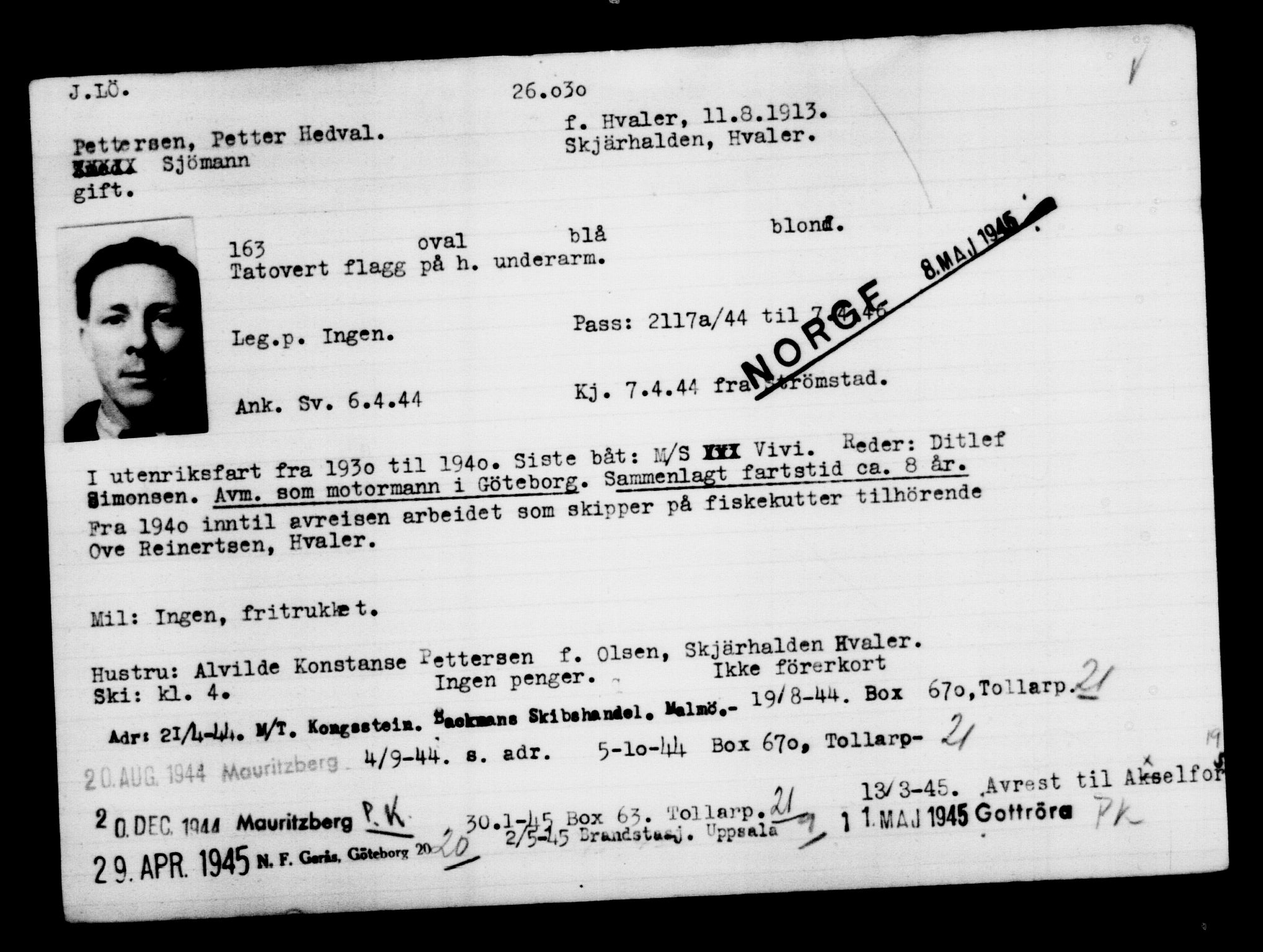 Den Kgl. Norske Legasjons Flyktningskontor, AV/RA-S-6753/V/Va/L0011: Kjesäterkartoteket.  Flyktningenr. 25300-28349, 1940-1945, p. 768