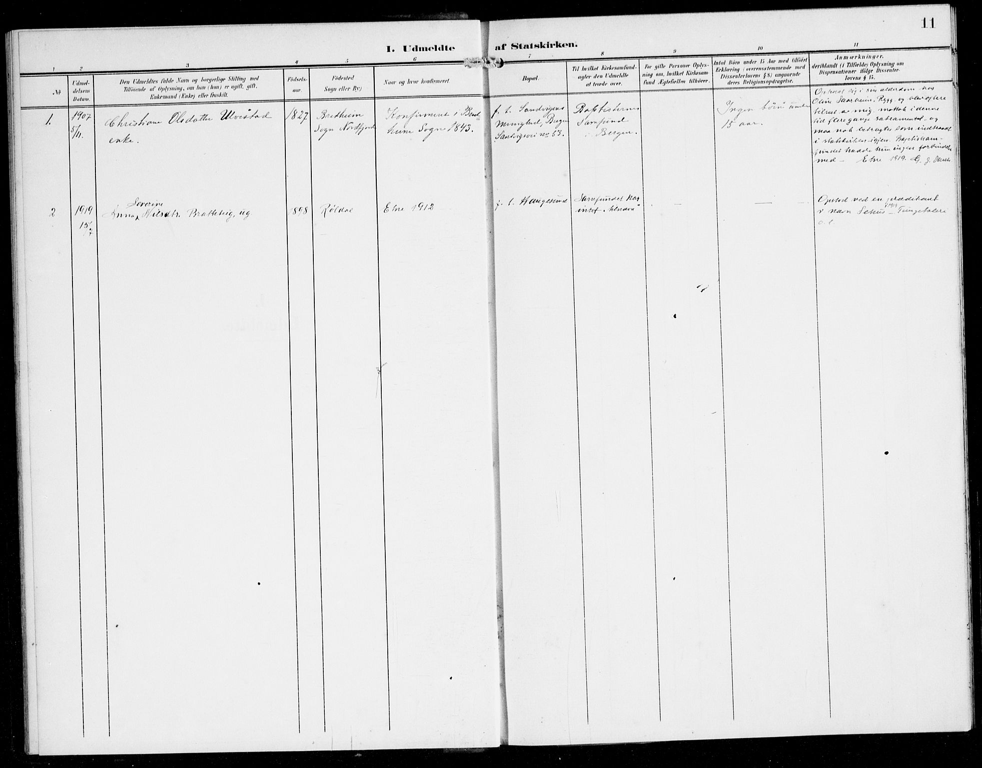 Etne sokneprestembete, SAB/A-75001/H/Haa: Parish register (official) no. E 2, 1905-1922, p. 11