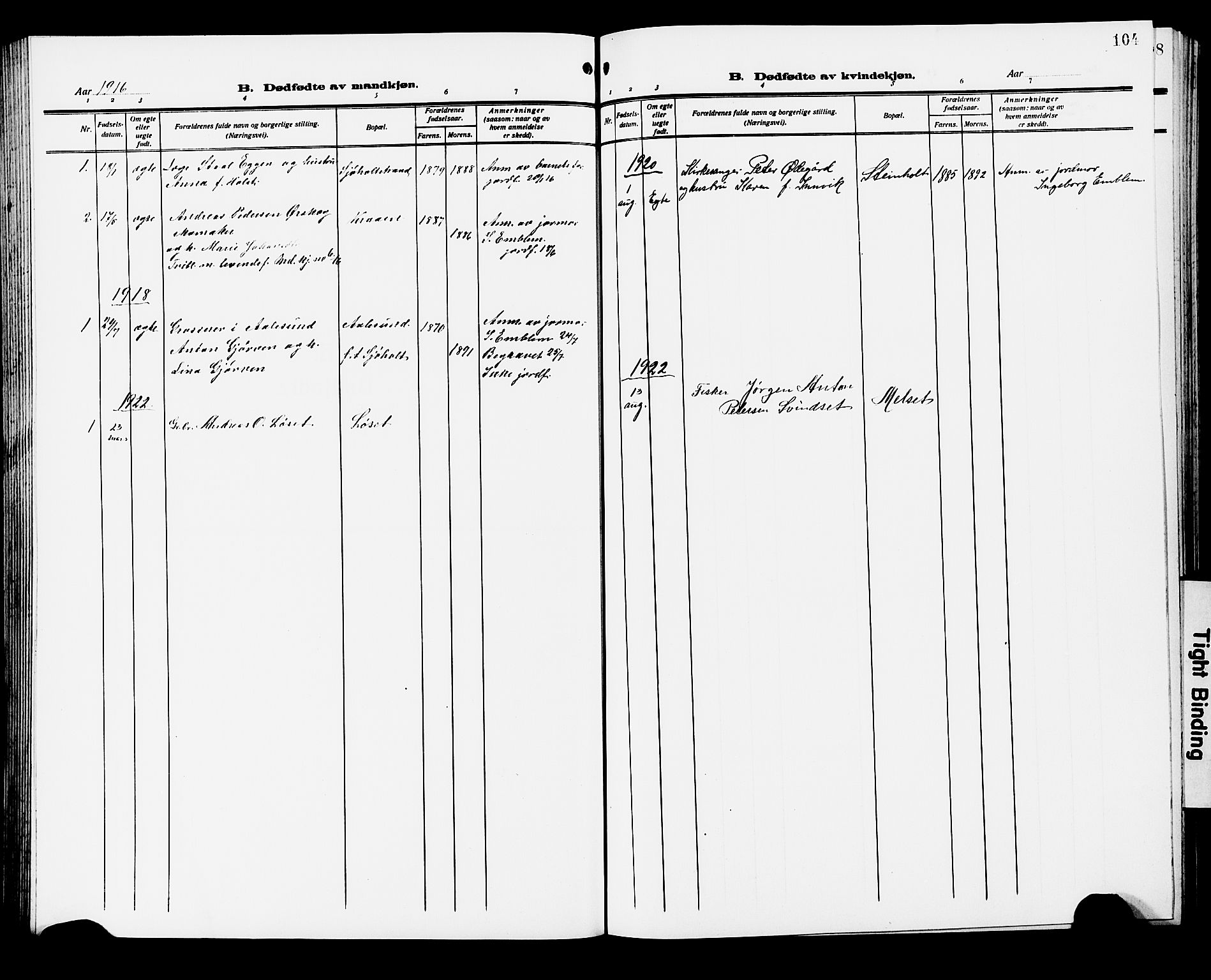 Ministerialprotokoller, klokkerbøker og fødselsregistre - Møre og Romsdal, SAT/A-1454/522/L0328: Parish register (copy) no. 522C07, 1909-1925, p. 104