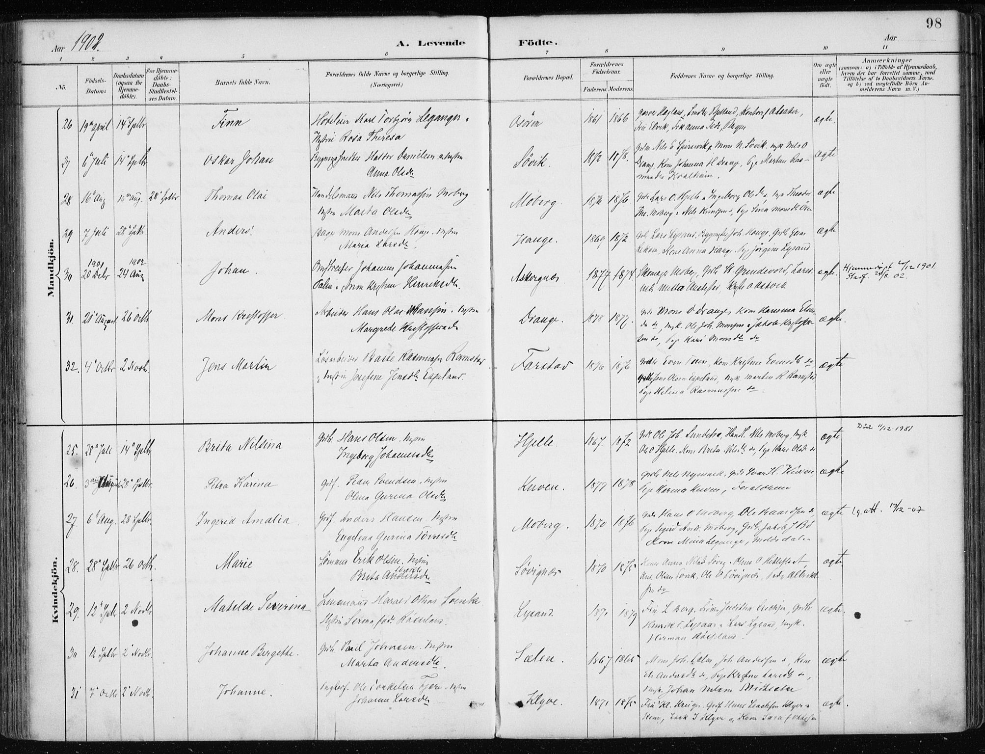 Os sokneprestembete, AV/SAB-A-99929: Parish register (official) no. B 1, 1885-1902, p. 98