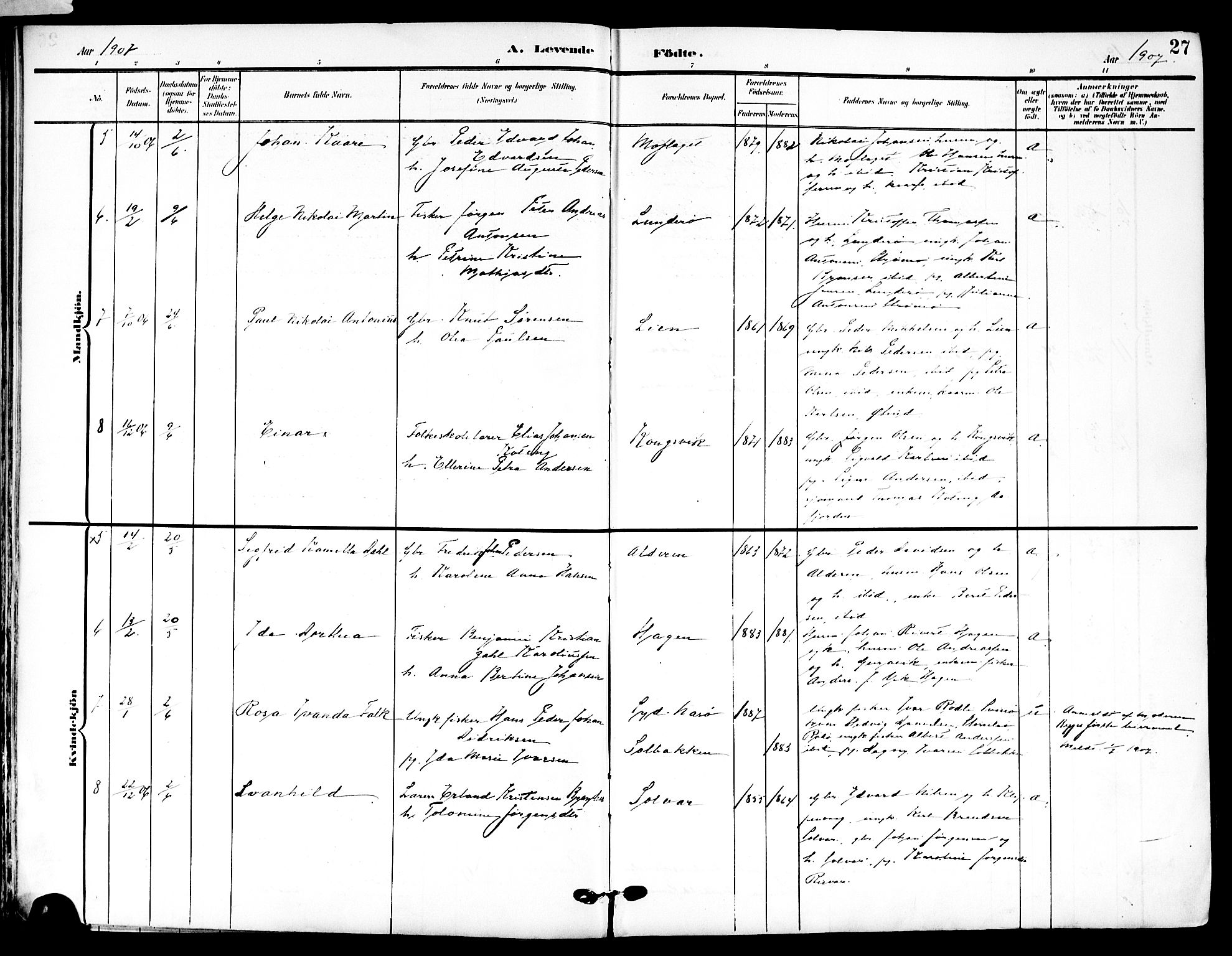 Ministerialprotokoller, klokkerbøker og fødselsregistre - Nordland, AV/SAT-A-1459/839/L0569: Parish register (official) no. 839A06, 1903-1922, p. 27