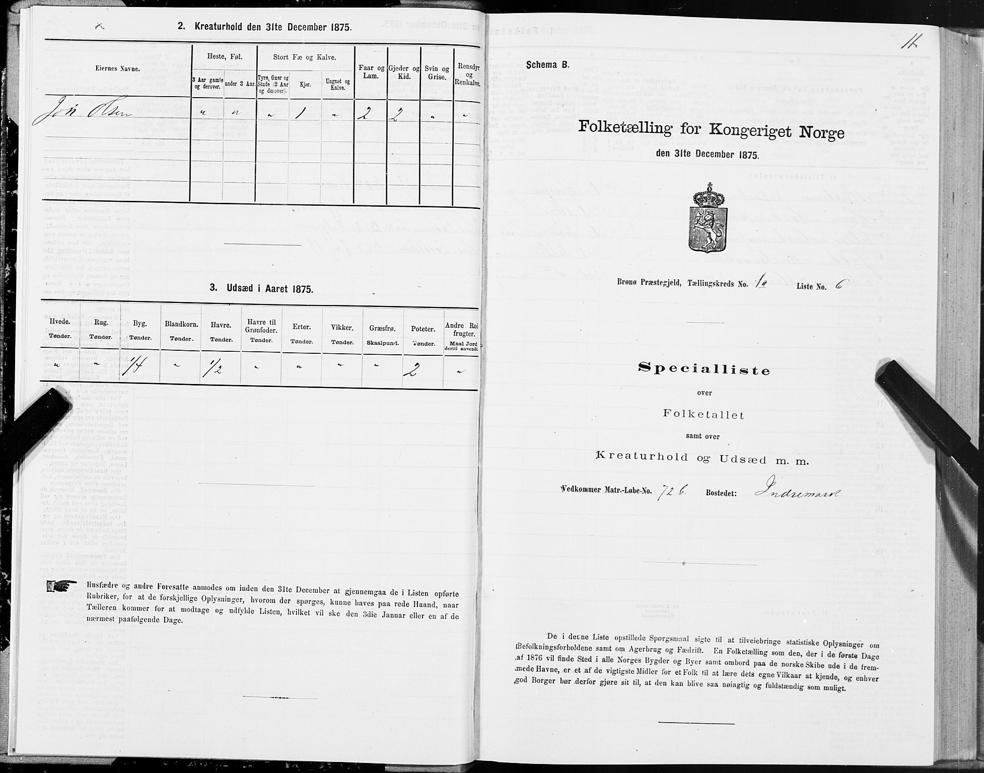 SAT, 1875 census for 1814P Brønnøy, 1875, p. 1011