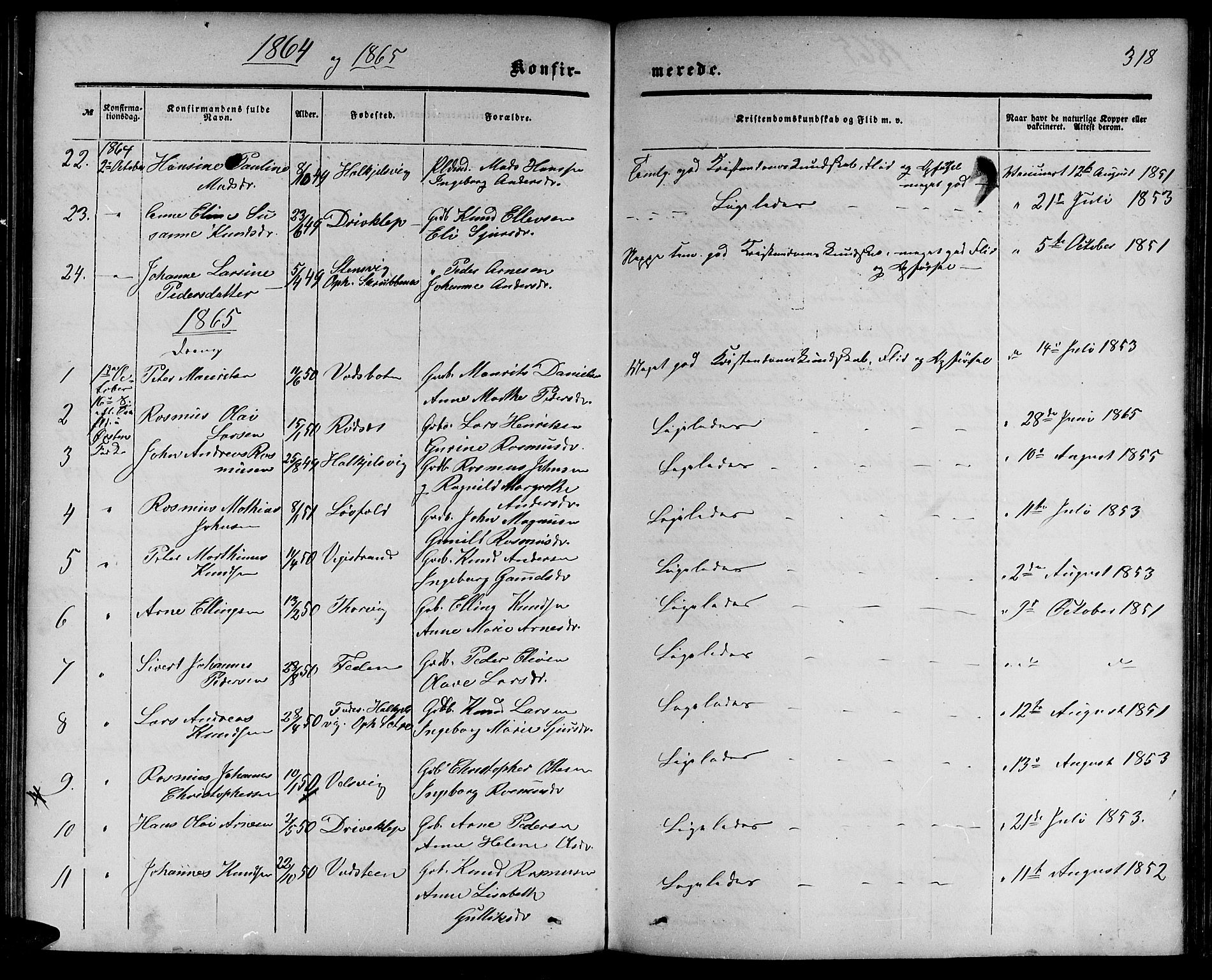 Ministerialprotokoller, klokkerbøker og fødselsregistre - Møre og Romsdal, AV/SAT-A-1454/511/L0157: Parish register (copy) no. 511C03, 1864-1884, p. 318