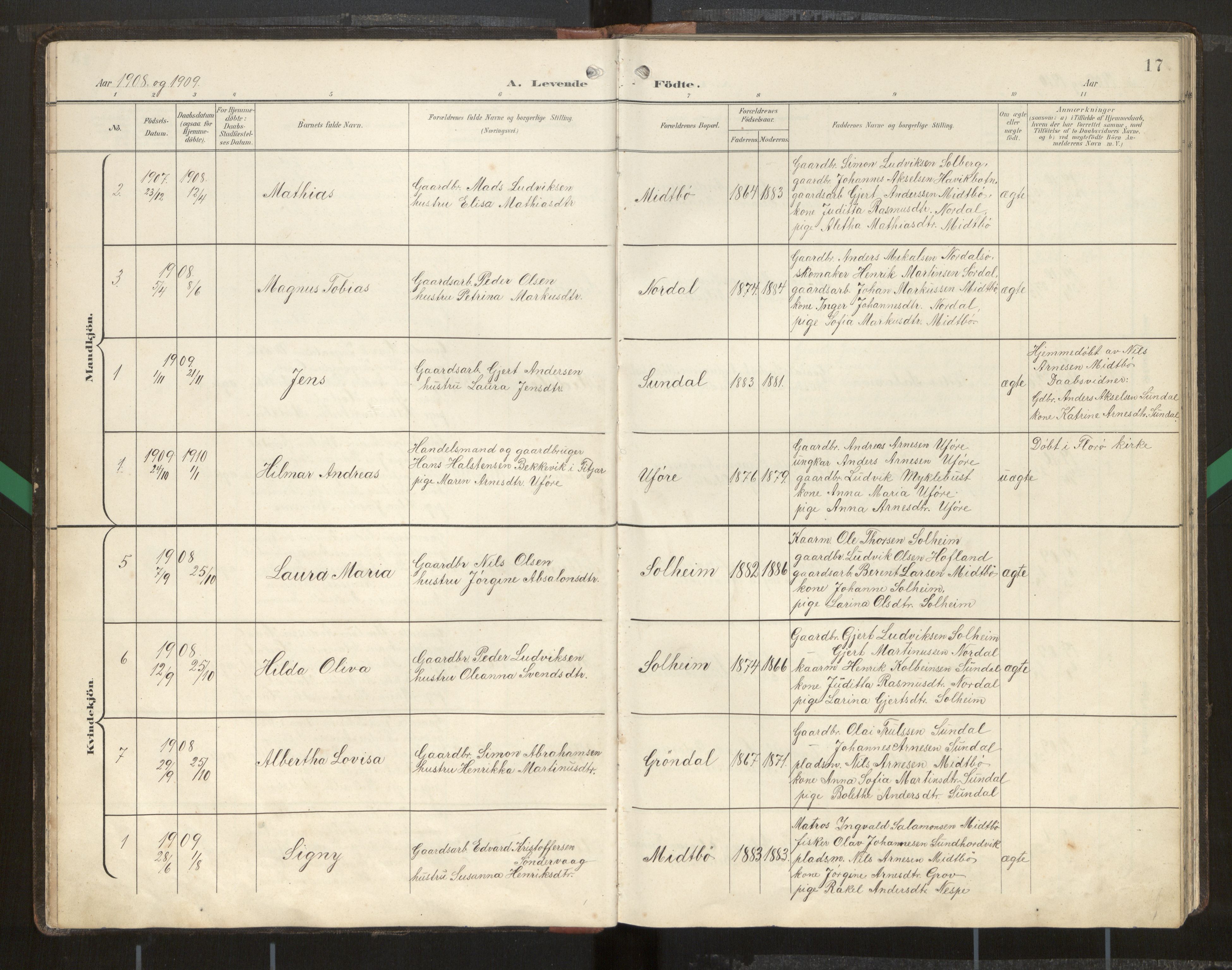 Kinn sokneprestembete, SAB/A-80801/H/Hab/Habd/L0001: Parish register (copy) no. D 1, 1898-1946, p. 17