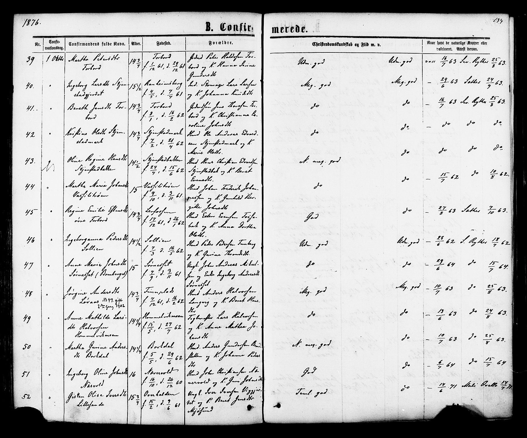 Ministerialprotokoller, klokkerbøker og fødselsregistre - Sør-Trøndelag, SAT/A-1456/616/L0409: Parish register (official) no. 616A06, 1865-1877, p. 134