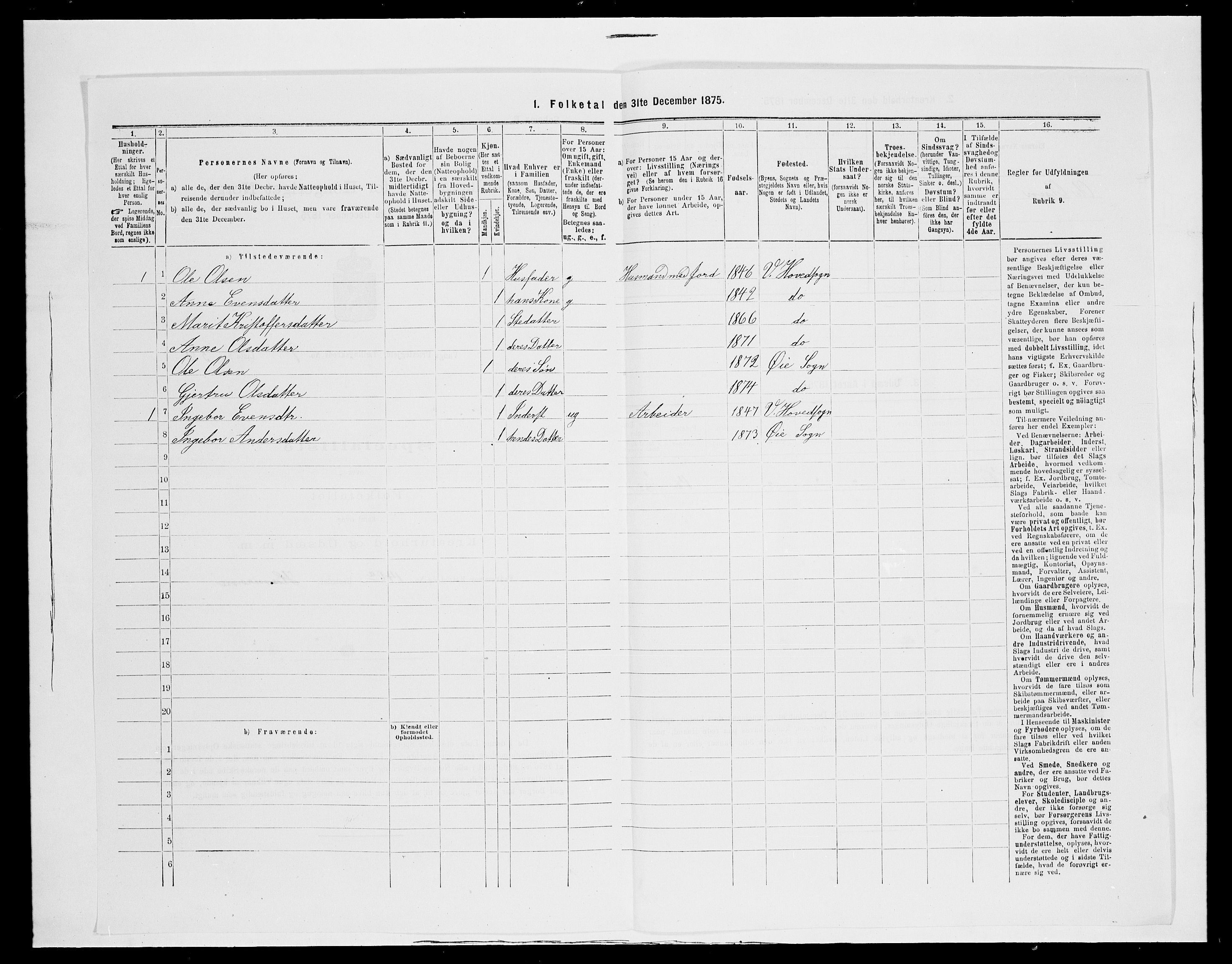 SAH, 1875 census for 0545P Vang, 1875, p. 545