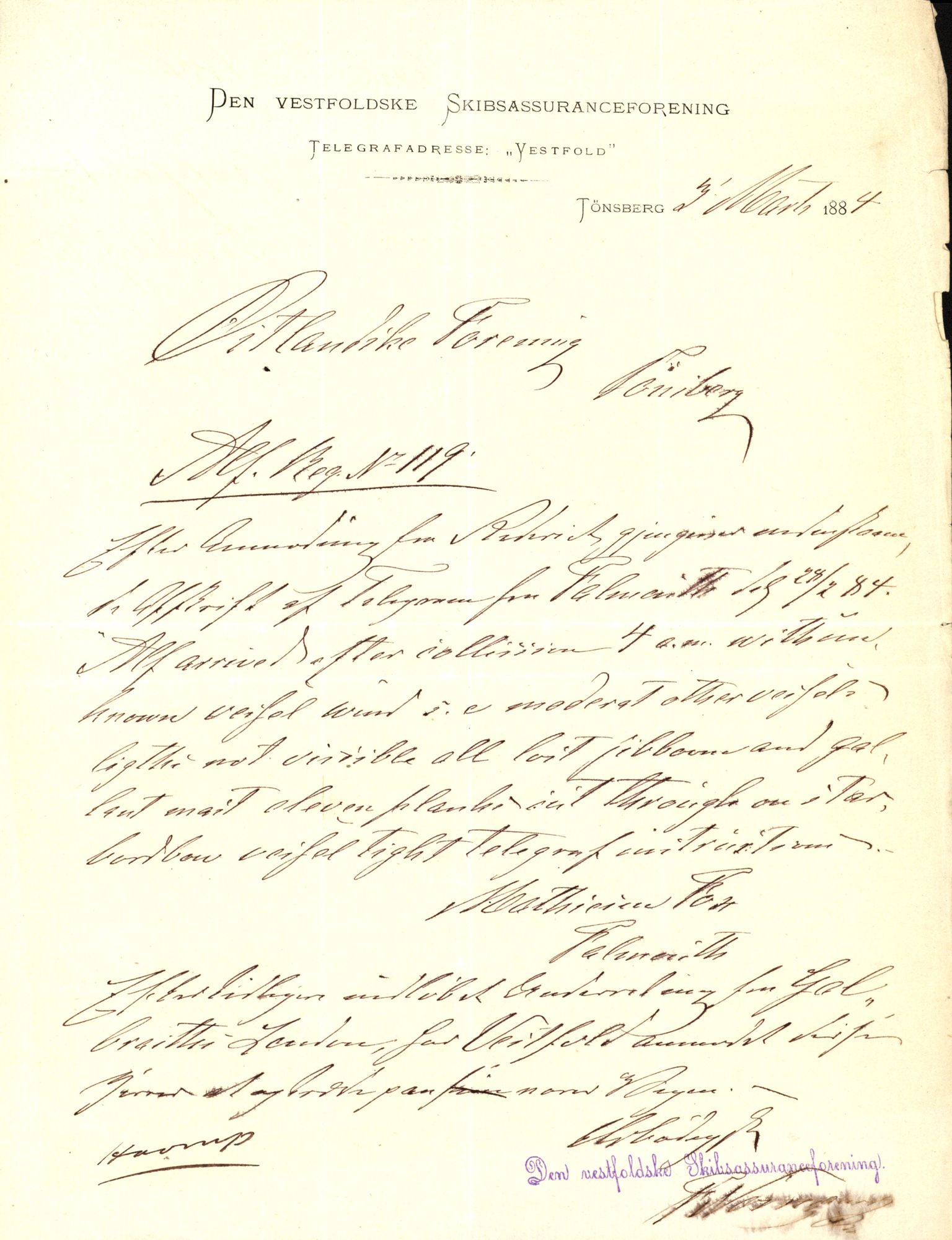 Pa 63 - Østlandske skibsassuranceforening, VEMU/A-1079/G/Ga/L0017/0004: Havaridokumenter / Norden, Alf, Alert, Alpha, Alf av Tønsberg, 1884, p. 65