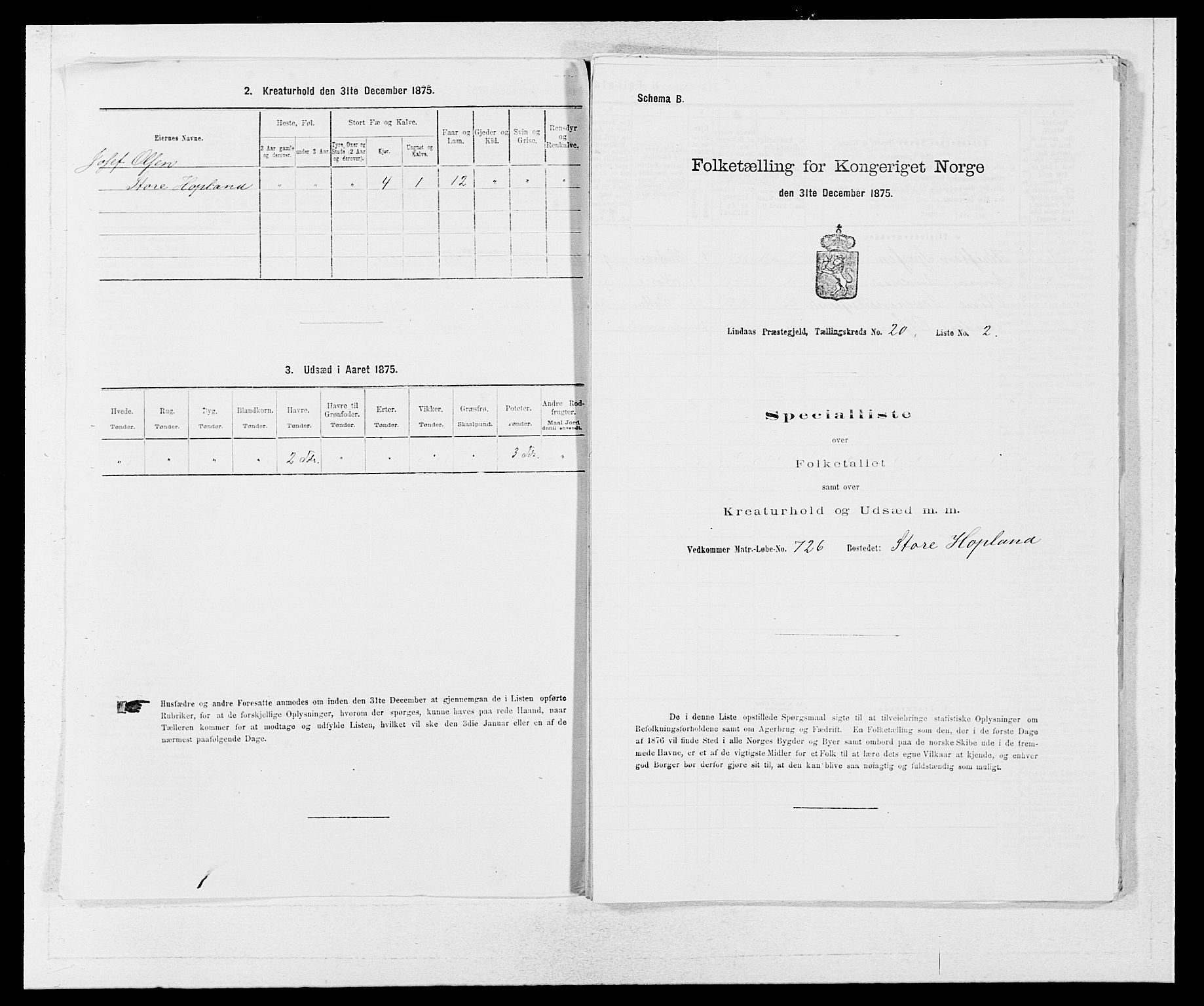 SAB, 1875 census for 1263P Lindås, 1875, p. 2199