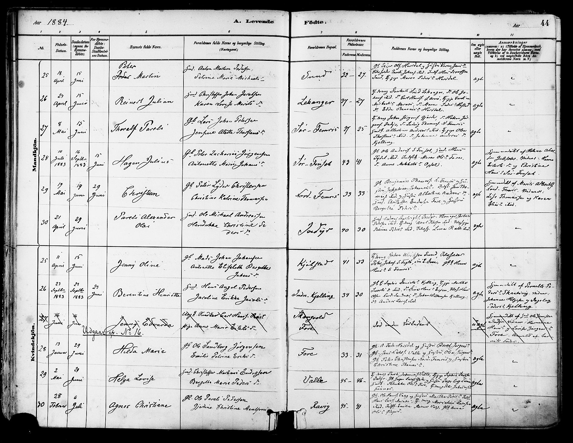 Ministerialprotokoller, klokkerbøker og fødselsregistre - Nordland, SAT/A-1459/805/L0099: Parish register (official) no. 805A06, 1880-1891, p. 44