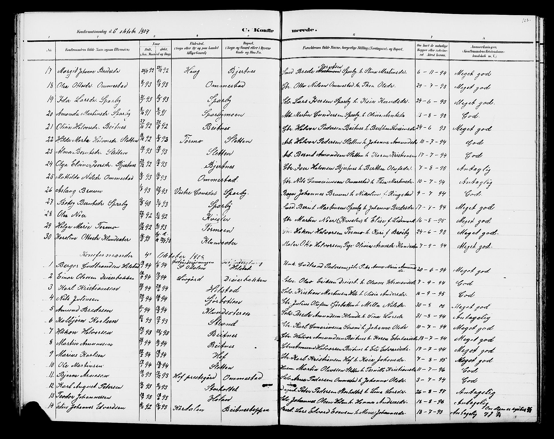 Hof prestekontor, SAH/PREST-038/H/Ha/Hab/L0001: Parish register (copy) no. 1, 1895-1914, p. 102