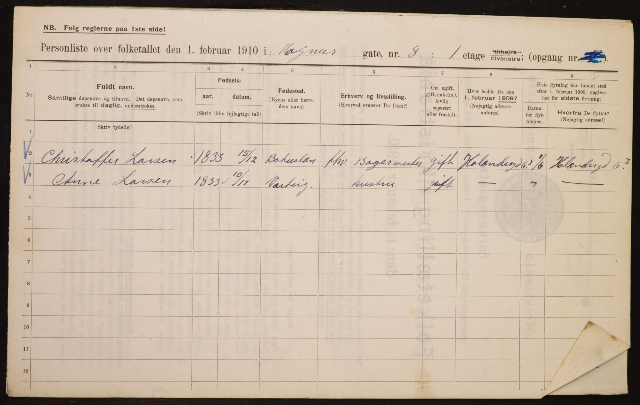 OBA, Municipal Census 1910 for Kristiania, 1910, p. 57573