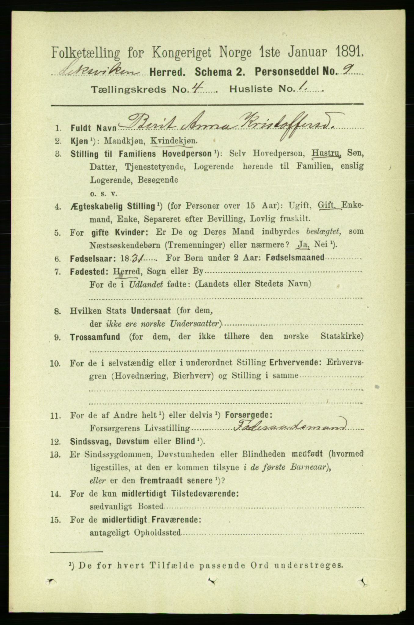 RA, 1891 census for 1718 Leksvik, 1891, p. 1917