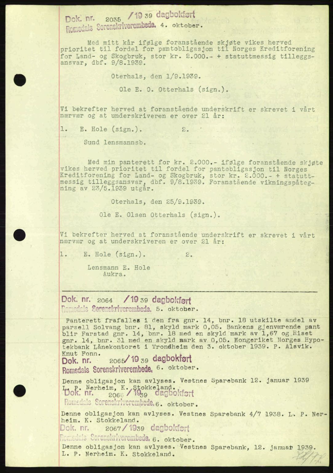 Romsdal sorenskriveri, AV/SAT-A-4149/1/2/2C: Mortgage book no. C1a, 1936-1945, Diary no: : 2035/1939