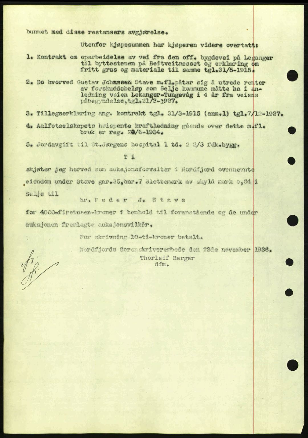 Nordfjord sorenskriveri, AV/SAB-A-2801/02/02b/02bj/L0001: Mortgage book no. A1, 1936-1937, Diary no: : 1507/1936