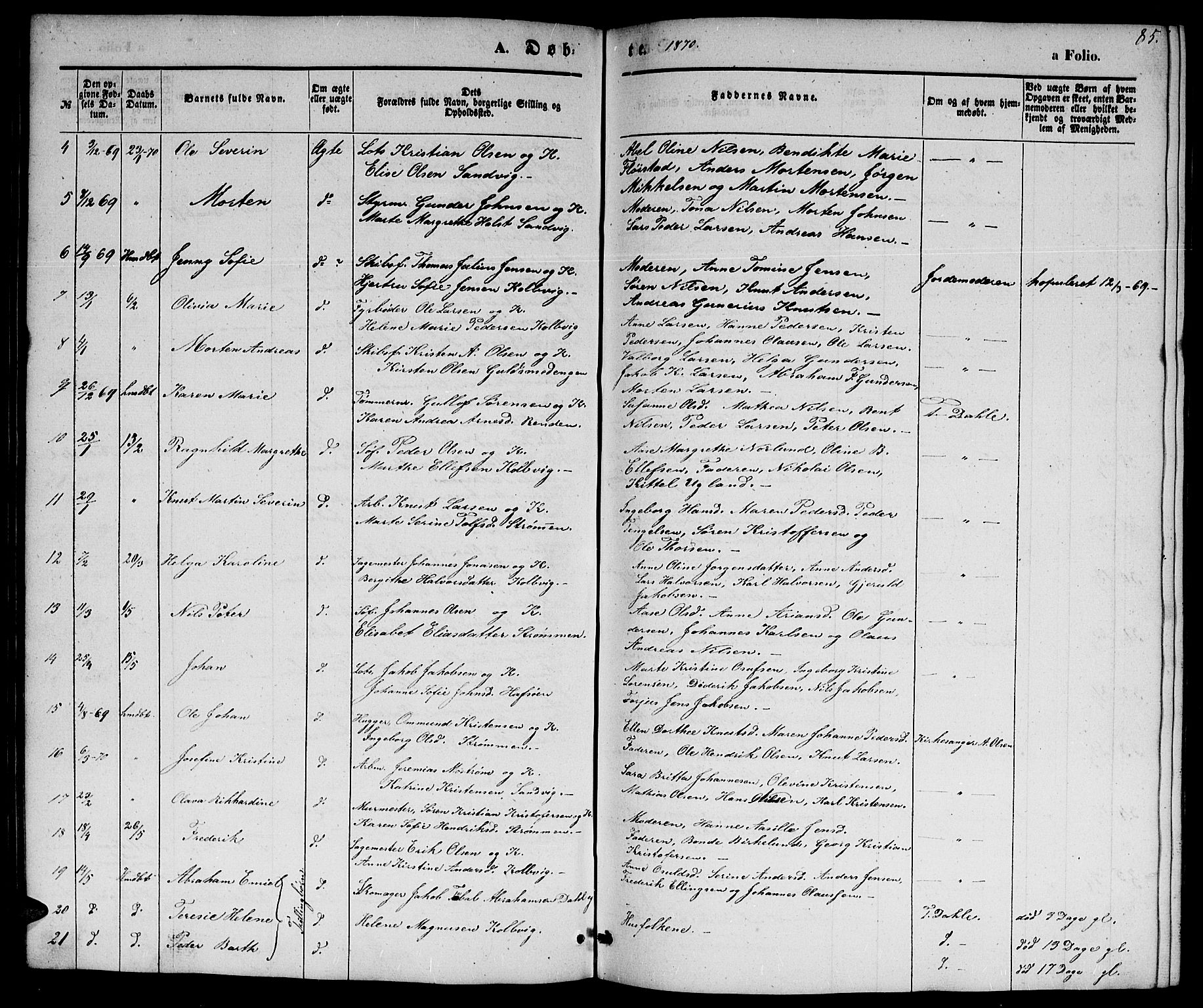 Hisøy sokneprestkontor, SAK/1111-0020/F/Fb/L0001: Parish register (copy) no. B 1, 1849-1872, p. 85