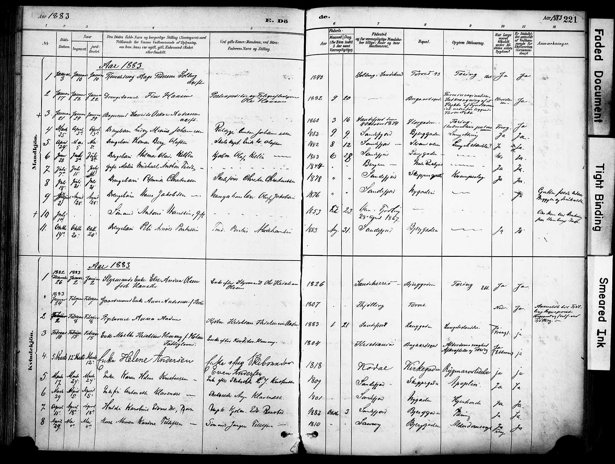 Sandefjord kirkebøker, AV/SAKO-A-315/F/Fa/L0002: Parish register (official) no. 2, 1880-1894, p. 221