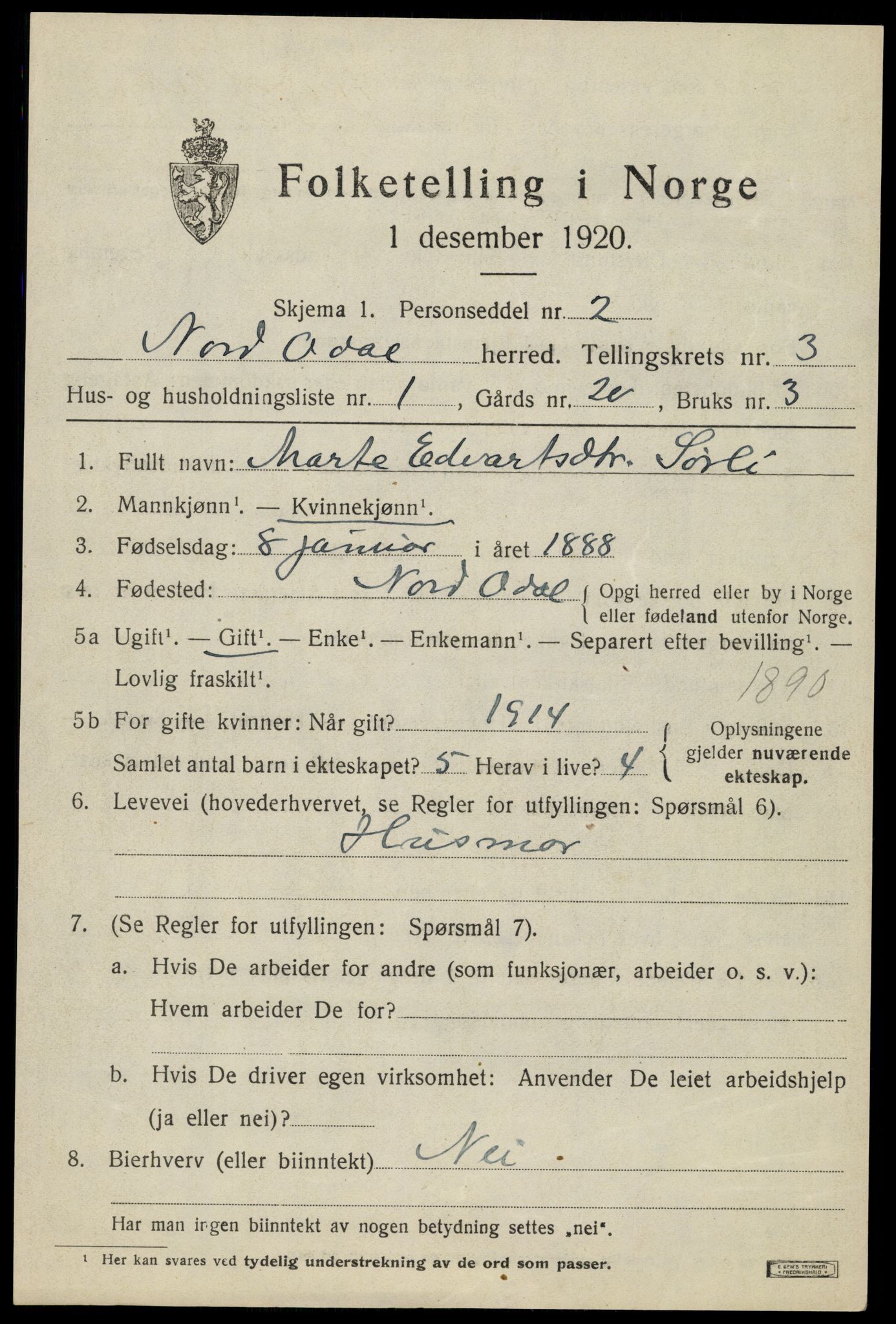 SAH, 1920 census for Nord-Odal, 1920, p. 3793