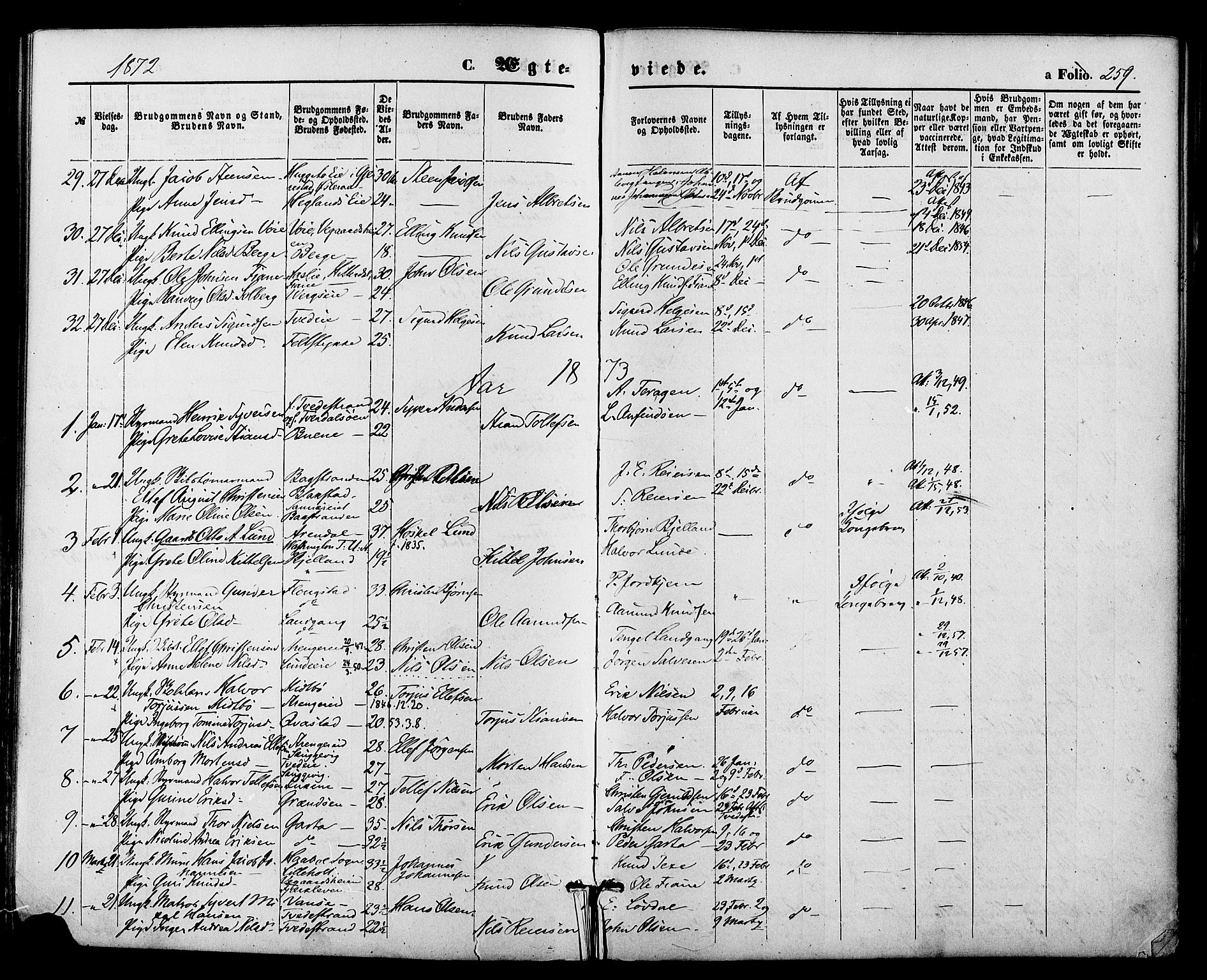 Holt sokneprestkontor, SAK/1111-0021/F/Fa/L0010: Parish register (official) no. A 10, 1872-1885, p. 259