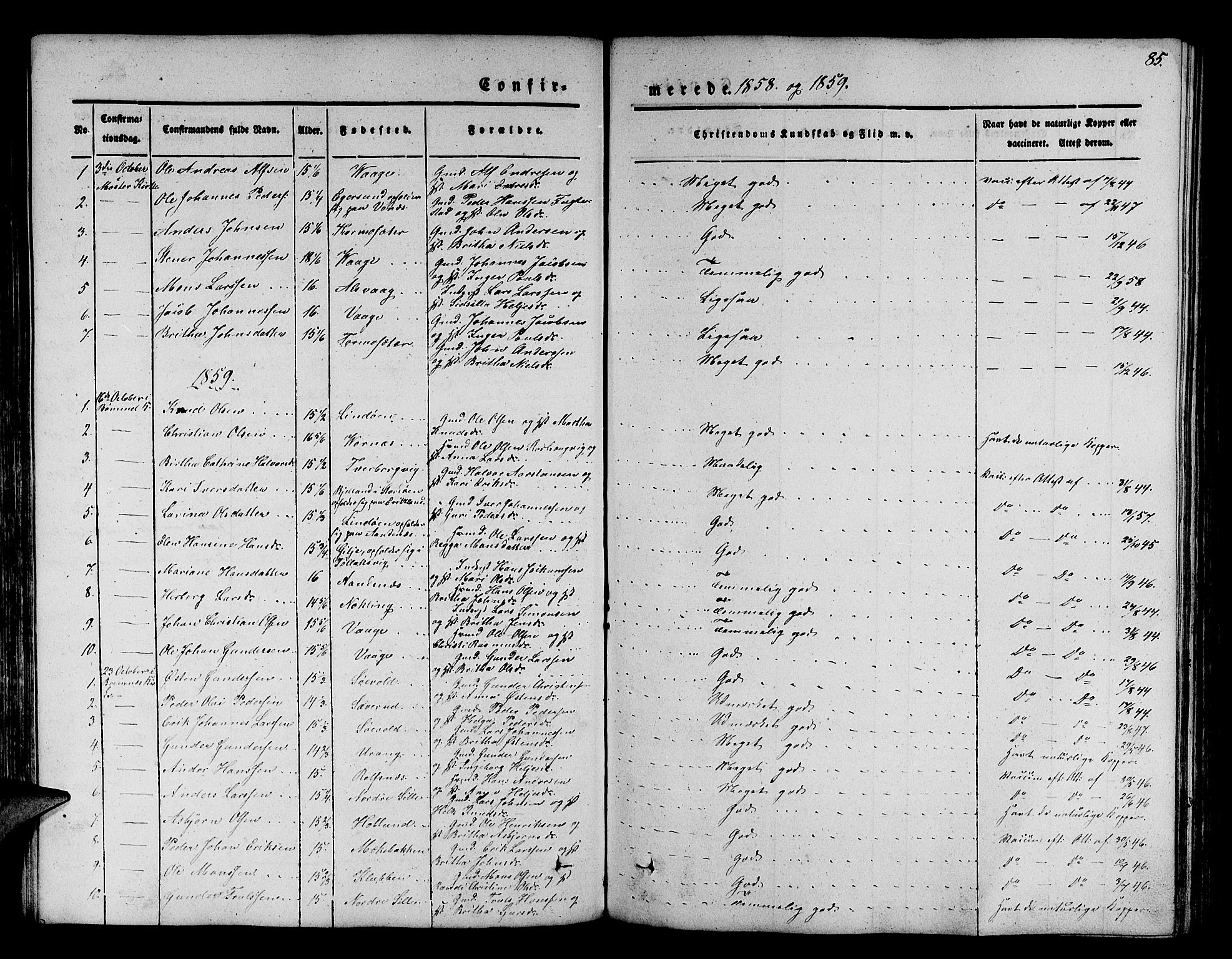 Finnås sokneprestembete, SAB/A-99925/H/Ha/Hab/Habb/L0001: Parish register (copy) no. B 1, 1851-1870, p. 85