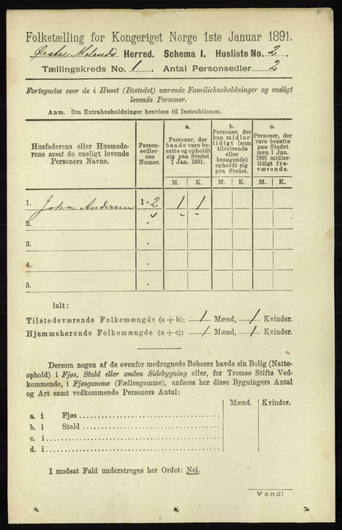 RA, 1891 census for 0918 Austre Moland, 1891, p. 21