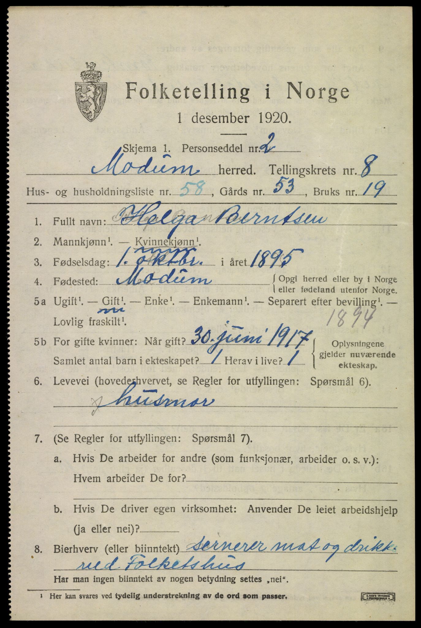 SAKO, 1920 census for Modum, 1920, p. 11063