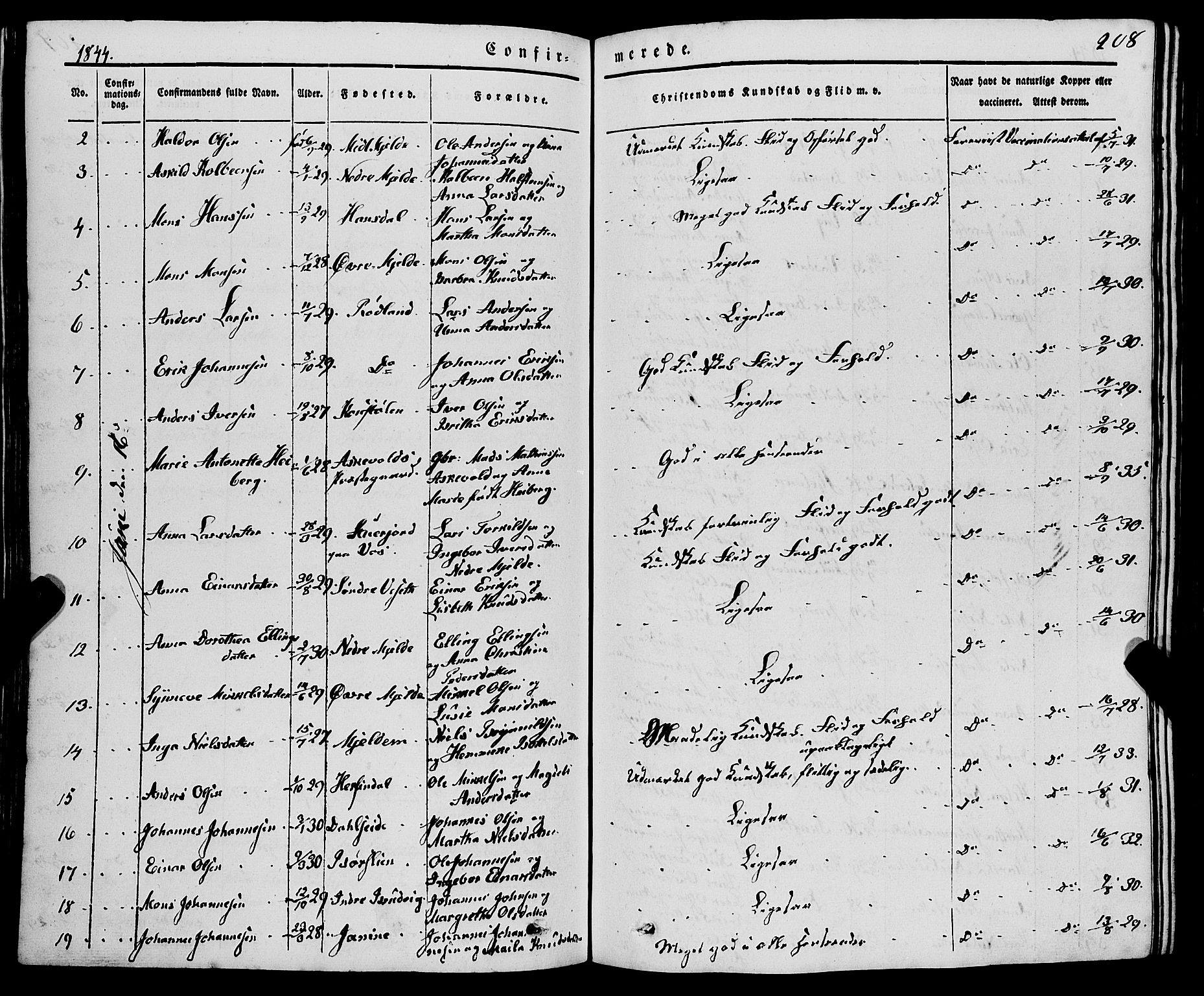 Haus sokneprestembete, AV/SAB-A-75601/H/Haa: Parish register (official) no. A 15, 1838-1847, p. 208