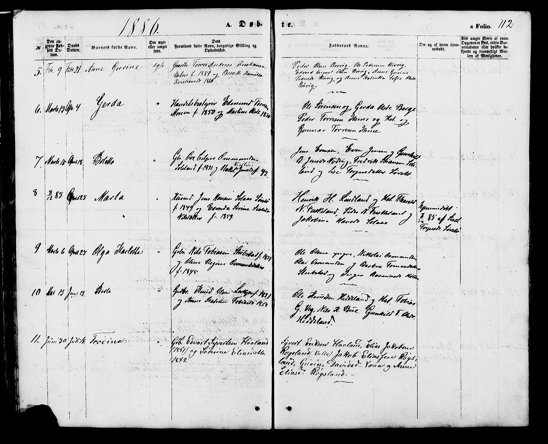 Holum sokneprestkontor, SAK/1111-0022/F/Fb/Fba/L0004: Parish register (copy) no. B 4, 1867-1890, p. 112