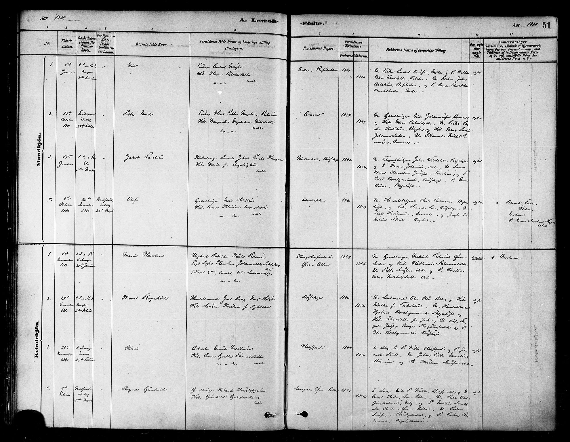 Alta sokneprestkontor, SATØ/S-1338/H/Ha/L0002.kirke: Parish register (official) no. 2, 1879-1892, p. 51