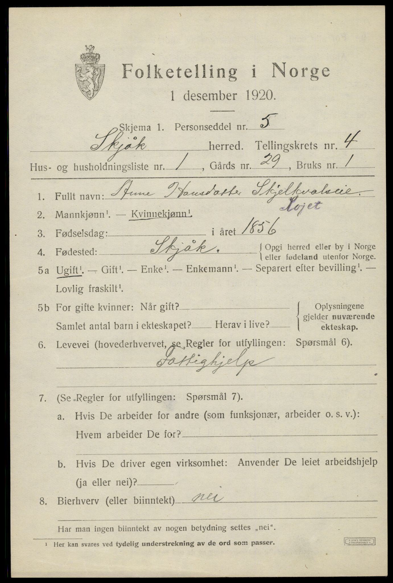 SAH, 1920 census for Skjåk, 1920, p. 2106