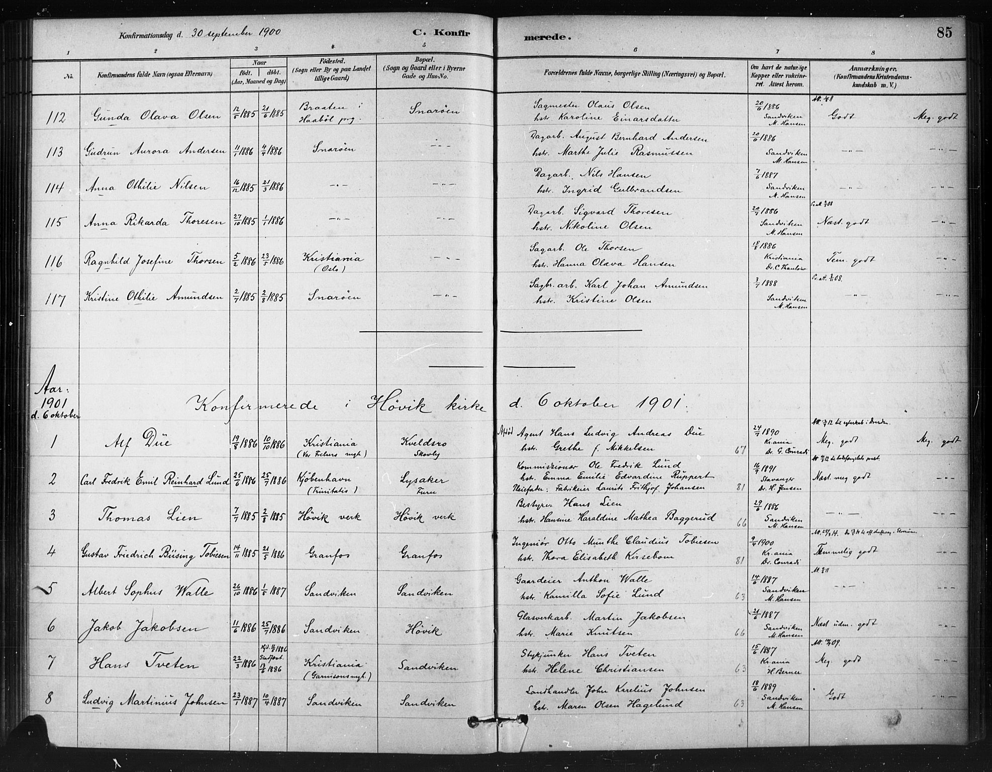 Asker prestekontor Kirkebøker, AV/SAO-A-10256a/F/Fc/L0002: Parish register (official) no. III 2, 1879-1904, p. 85