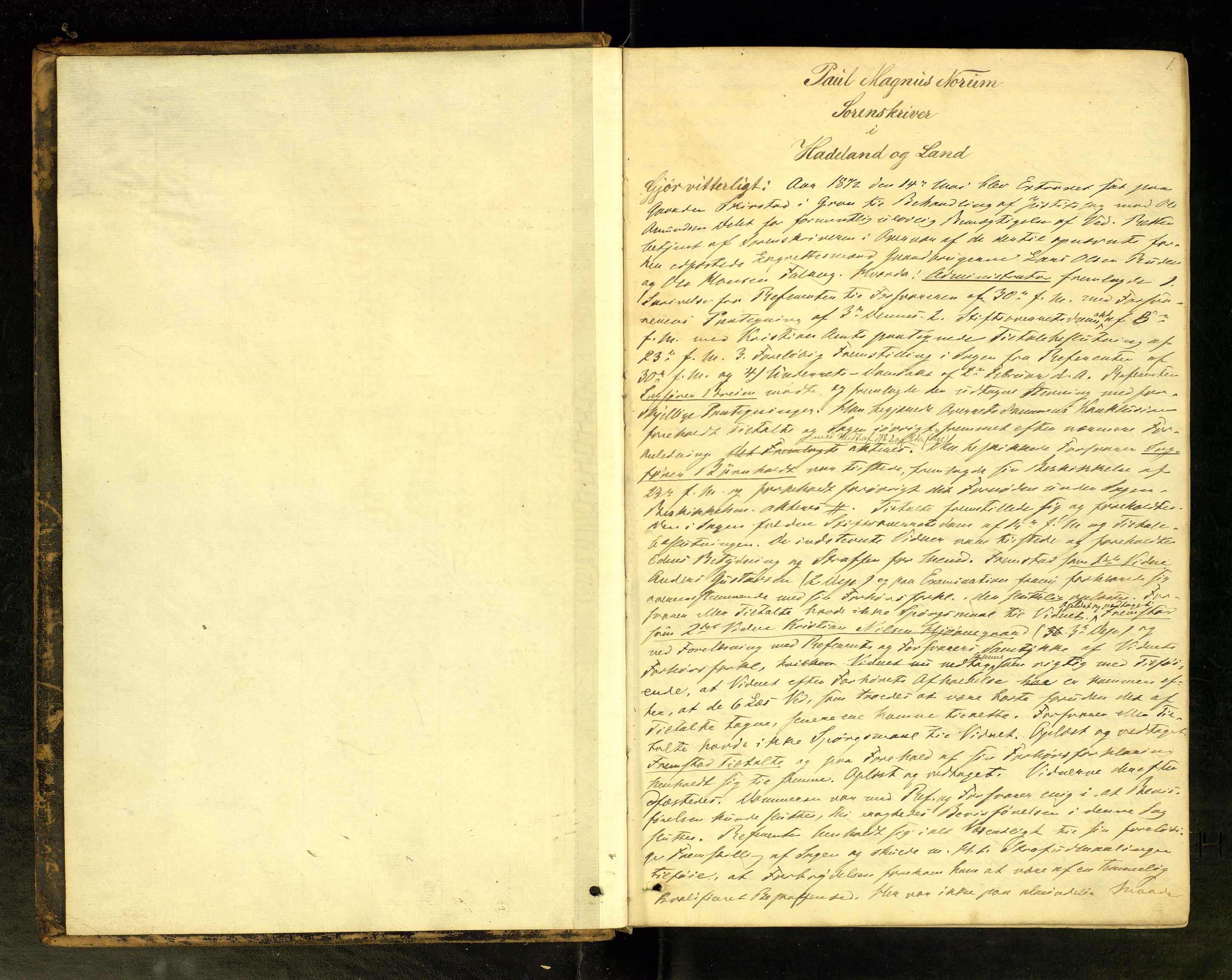 Hadeland og Land tingrett, AV/SAH-TING-010/G/Gc/L0015: Ekstrarettsprotokoll, 1872-1880, p. 1