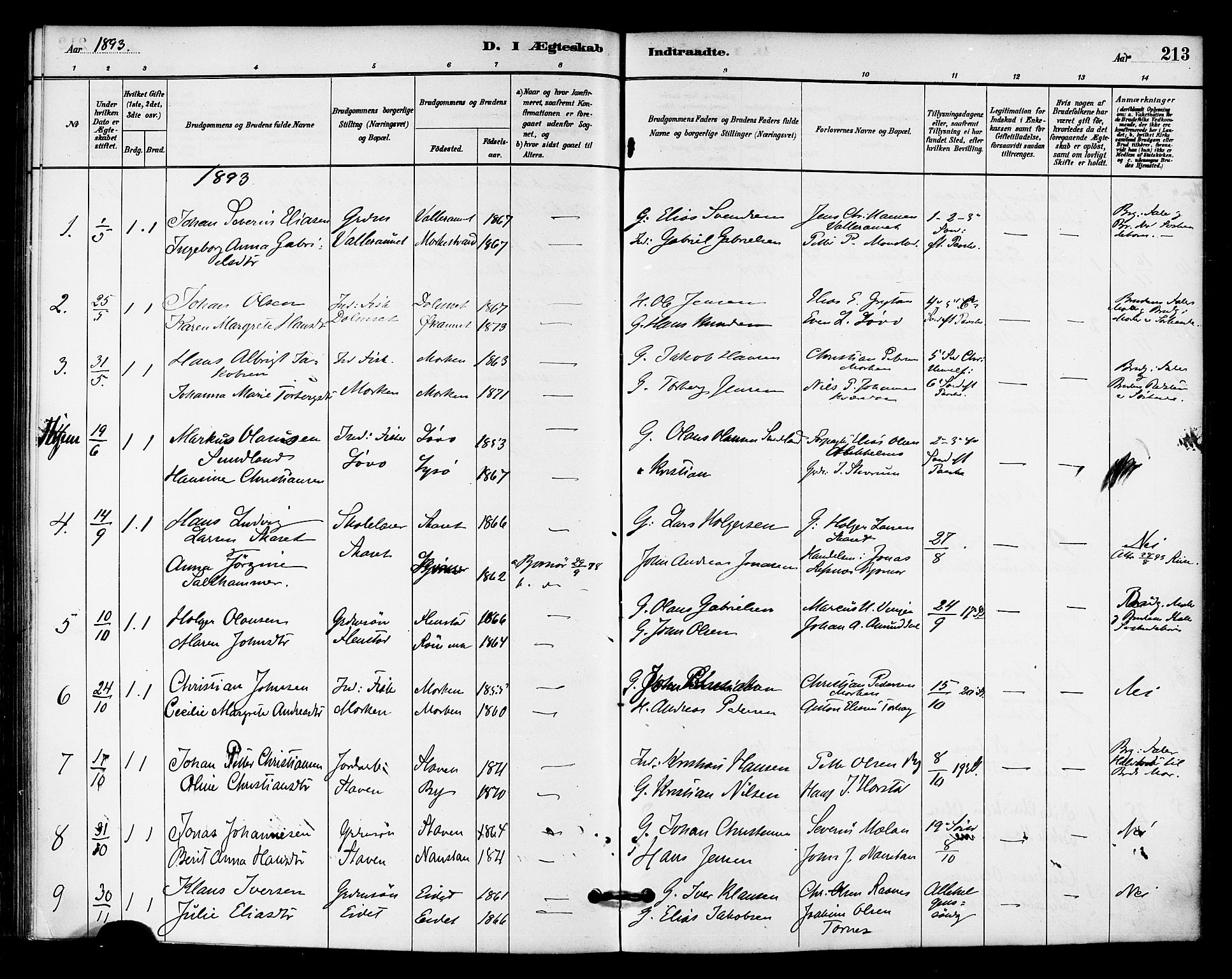 Ministerialprotokoller, klokkerbøker og fødselsregistre - Sør-Trøndelag, SAT/A-1456/655/L0680: Parish register (official) no. 655A09, 1880-1894, p. 213