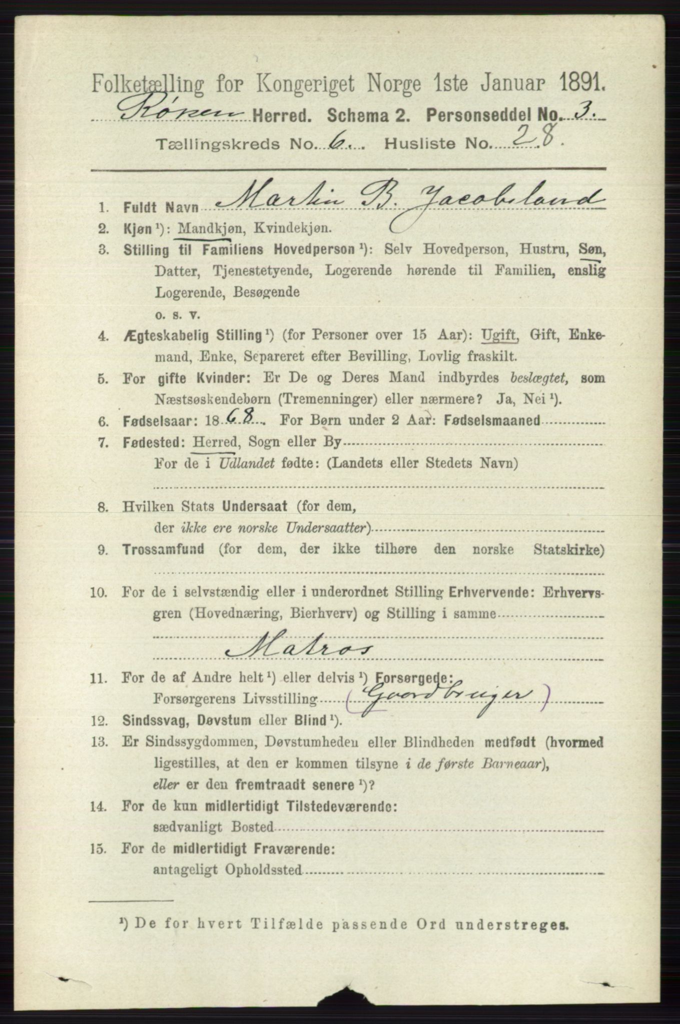 RA, 1891 census for 0627 Røyken, 1891, p. 3779