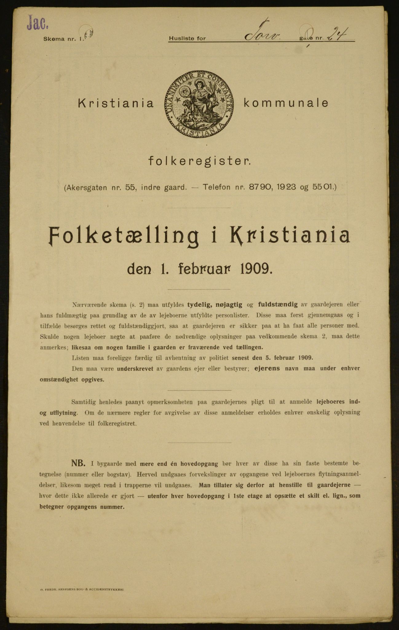 OBA, Municipal Census 1909 for Kristiania, 1909, p. 103512