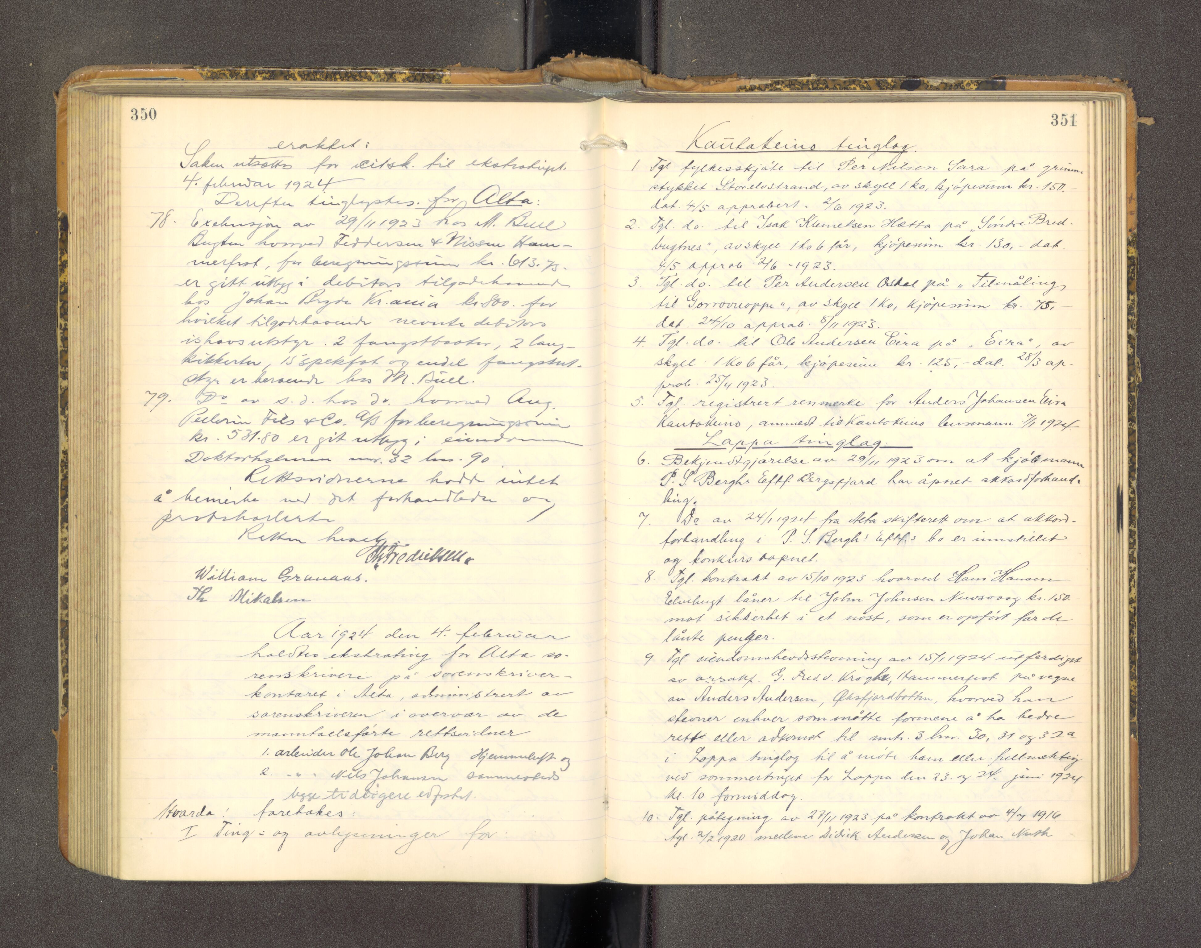 Alta fogderi/sorenskriveri, AV/SATØ-SATØ-5/1/J/Ja/L0164: Justisprotokoll, 1922-1925, p. 350-351