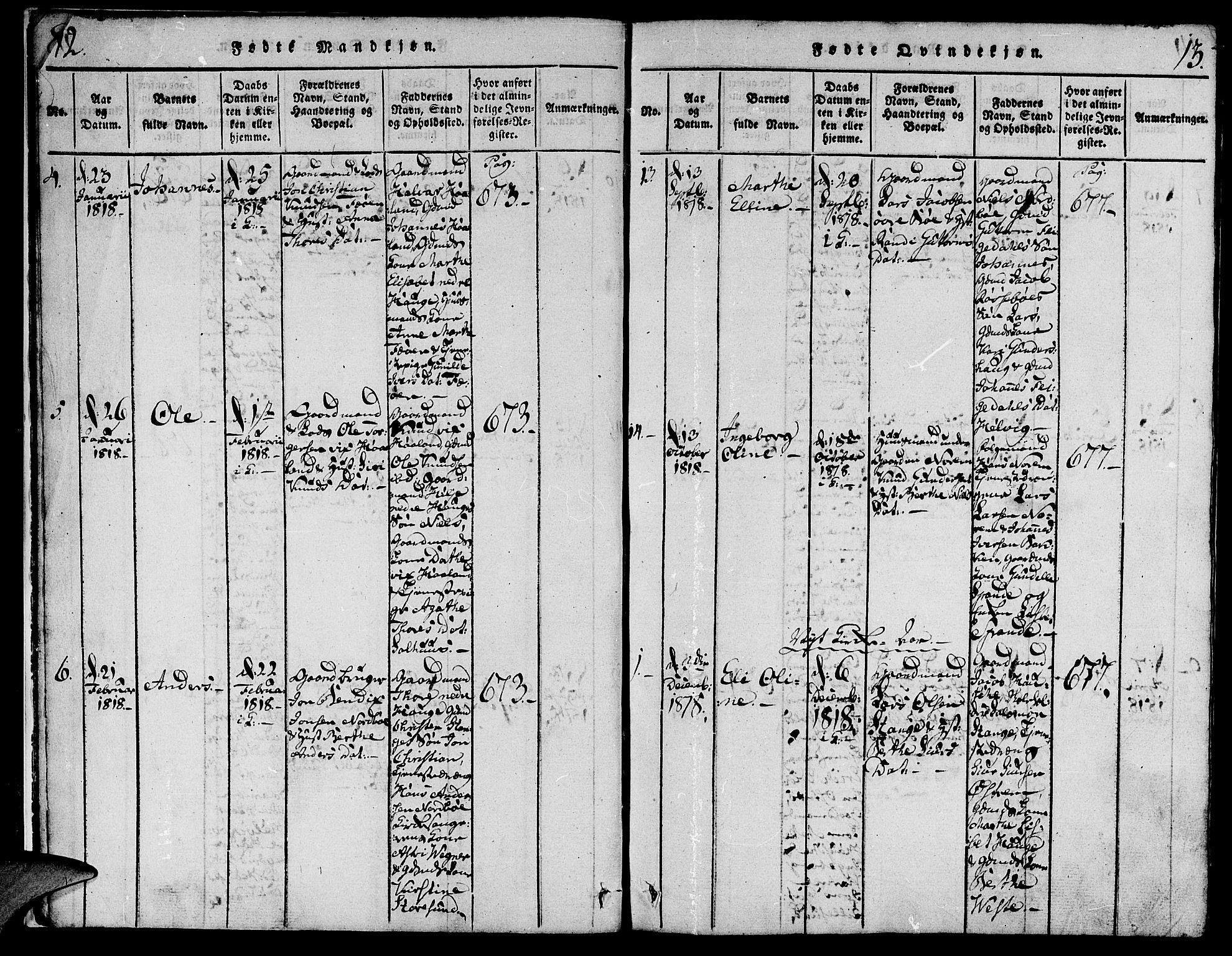 Torvastad sokneprestkontor, AV/SAST-A -101857/H/Ha/Haa/L0004: Parish register (official) no. A 3 /1, 1817-1836, p. 12-13